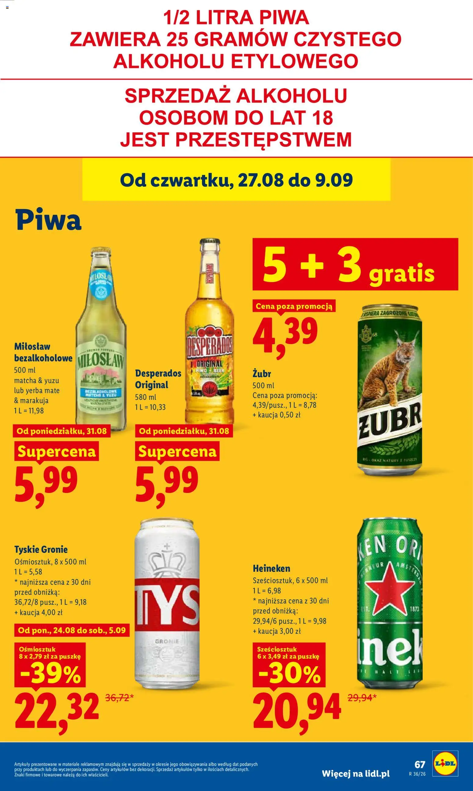 Lidl Polsko leták od 31.08.2026 | Strana: 67 | Produkty: Heineken, Yerba mate, Zubr, Marakuja