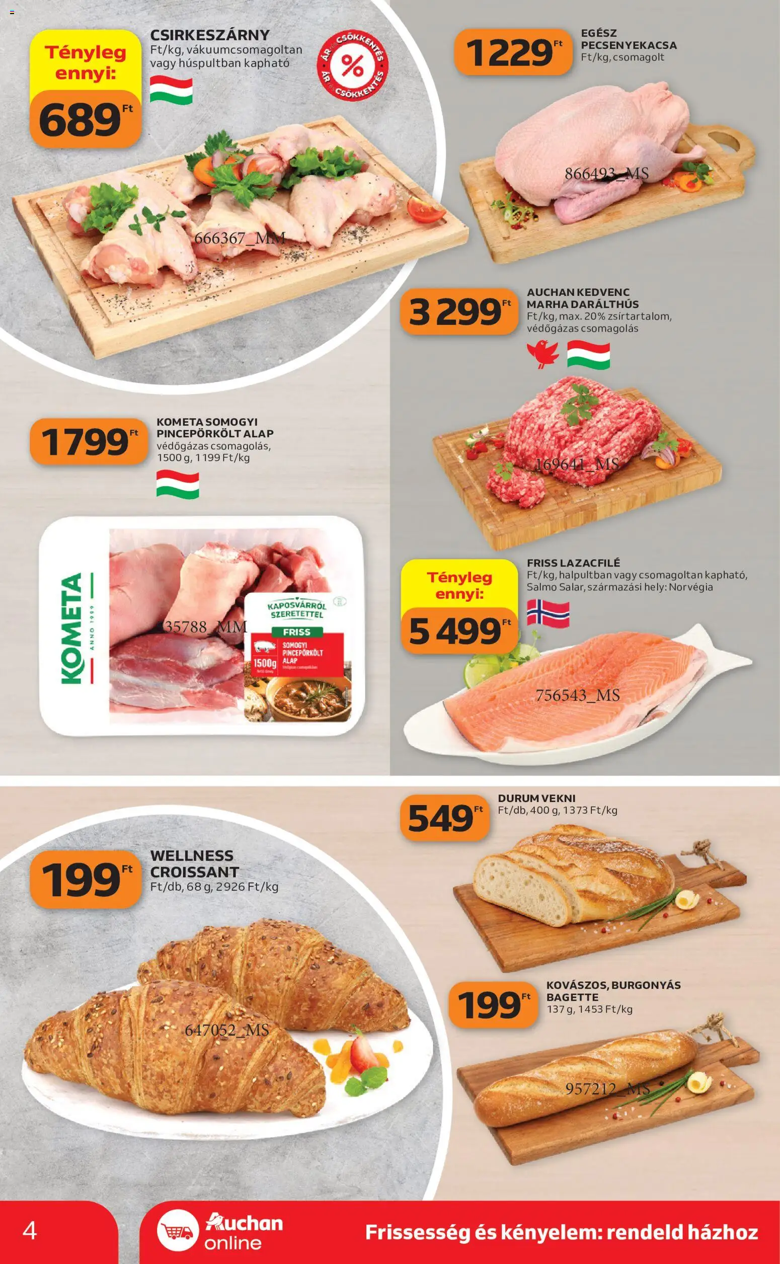 Auchan akciós ujság - amely érvényes a következő dátumtól: 2026.10.15. | Oldal: 4 | Termékek: Pecsenyekacsa, Kometa, Vekni, Baguette