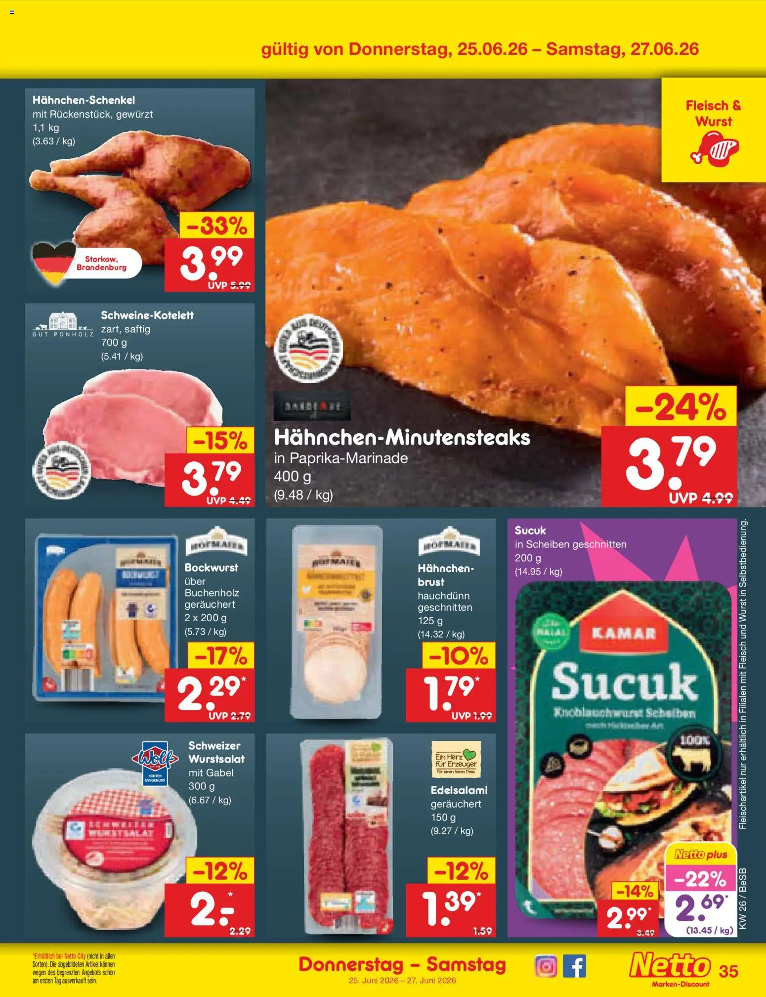 Netto Marken-Discount Prospekt – gültig ab 22.06.2026 | Seite: 47 | Produkte: Bockwurst, Hahnchenschenkel, Wurst, Fleisch