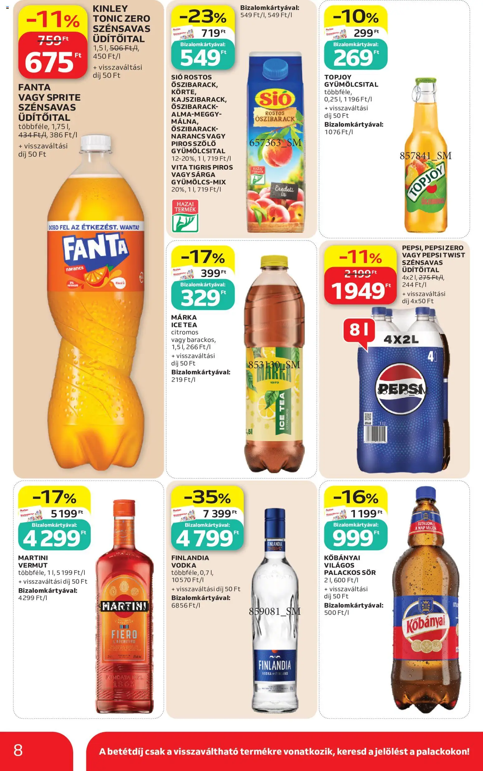 Auchan akciós ujság - amely érvényes a következő dátumtól: 2026.08.21. | Oldal: 8 | Termékek: Üdítőital, Pepsi Zero, Pepsi, Márka