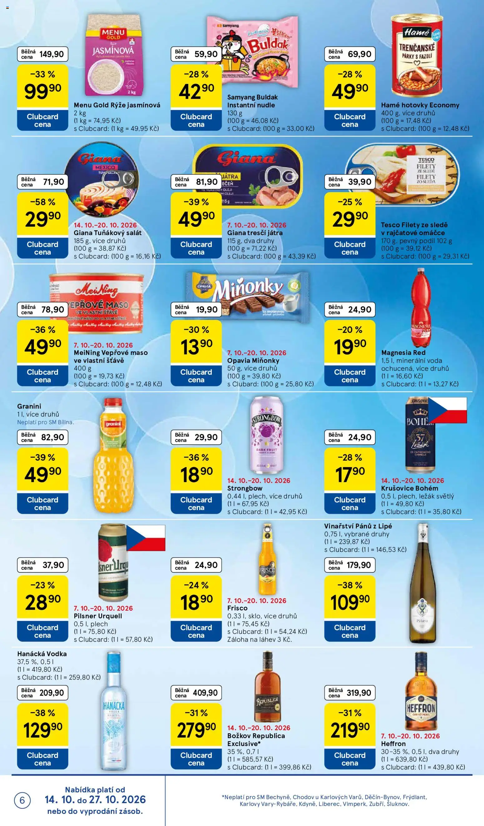 Tesco leták - Supermarket od 14.10.2026 | Strana: 6 | Produkty: Rýže, Vodka, Božkov, Magnesia Red