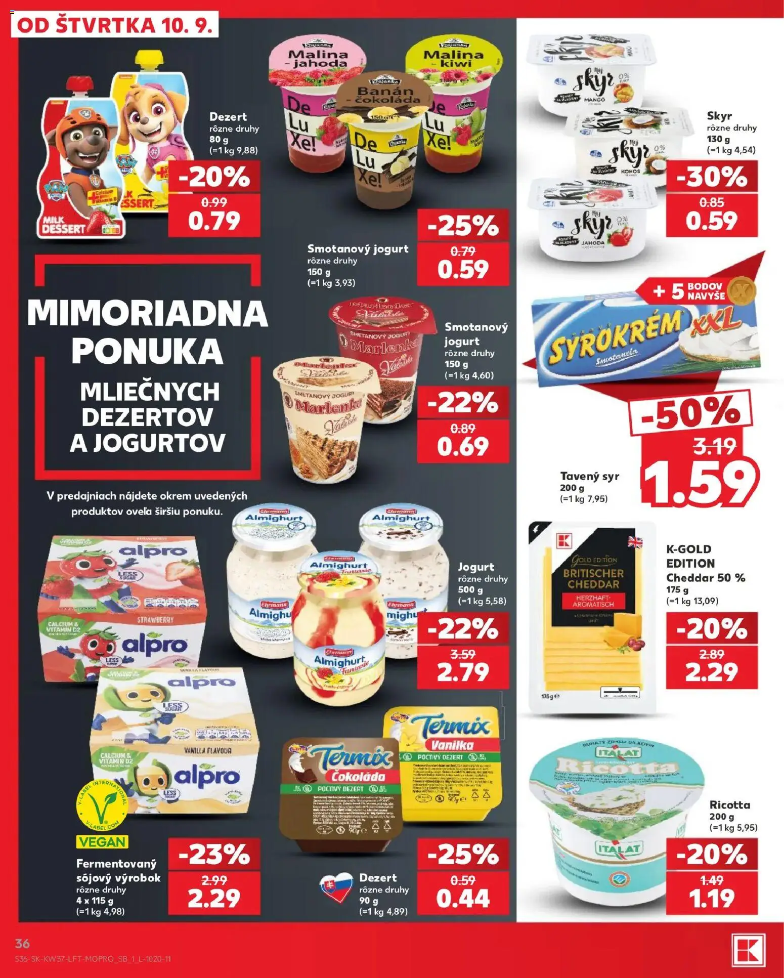 Nové Kaufland akcie – leták je platný od 10.09.2026 | Strana: 36 | Produkty: Syr, Tavený syr, Čokoláda, Mango