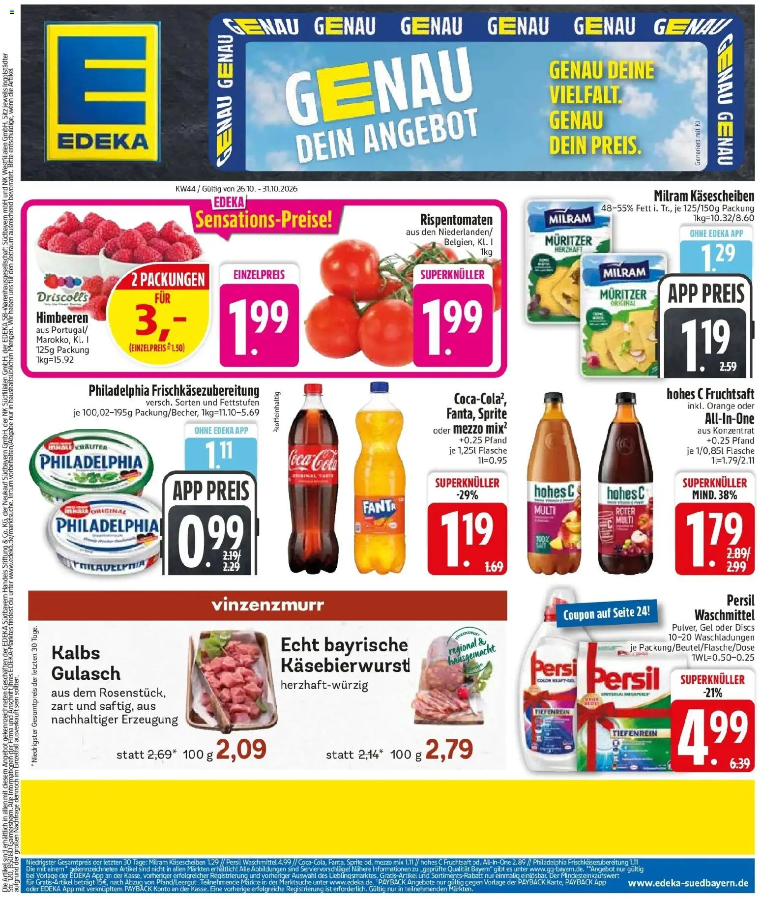Edeka Prospekt Unterföhring (ab 26.10.2026) » Angebote Online | Seite: 3 | Produkte: Himbeeren, Cola, Philadelphia, Persil