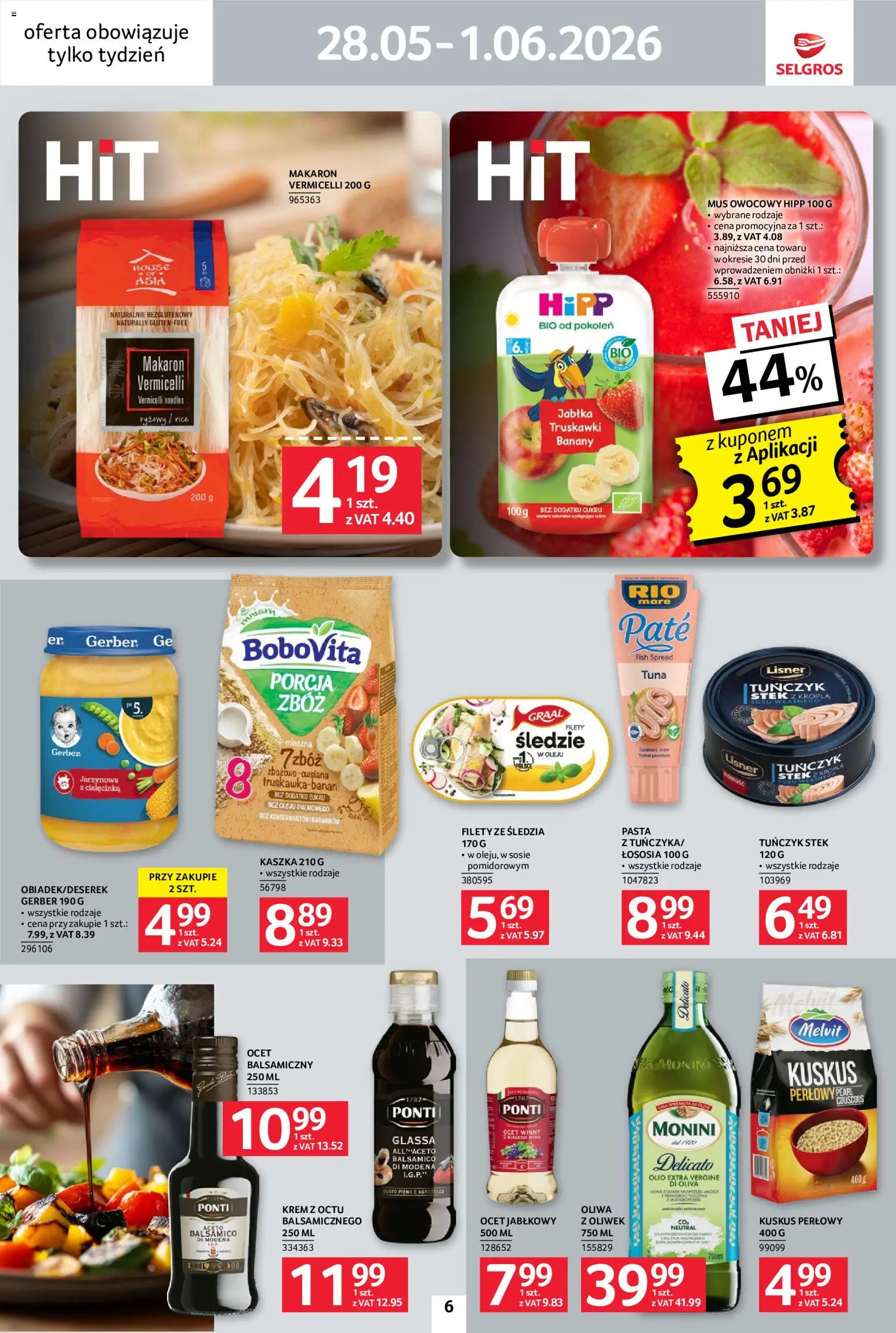 Selgros cash&carry gazetka - Jeszcze więcej super promocji od 28.05.2026 | Strona: 6 | Produkty: Ocet, Tuńczyk, Ocet balsamiczny, Krem