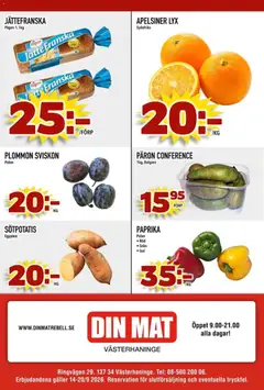 Din Mat erbjudanden - Förhandsvisning av reklamblad från butik Din Mat aktuell från 14/09/2026 | Sida: 8 | Produkter: Päron, Galler, Apelsiner, Sötpotatis