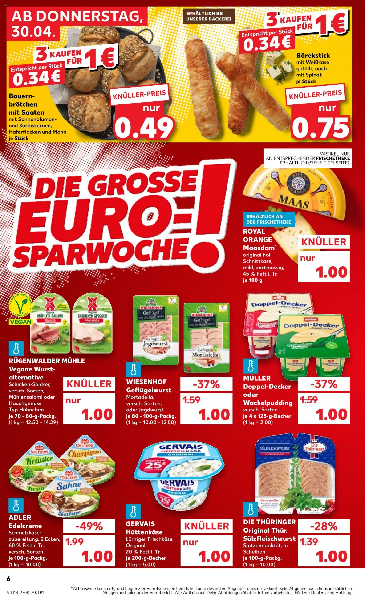 Kaufland Prospekt Rostock	 – gültig ab 30.04.2026 | Seite: 6 | Produkte: Bäckerei, Wurst, Sahne, Hüttenkäse