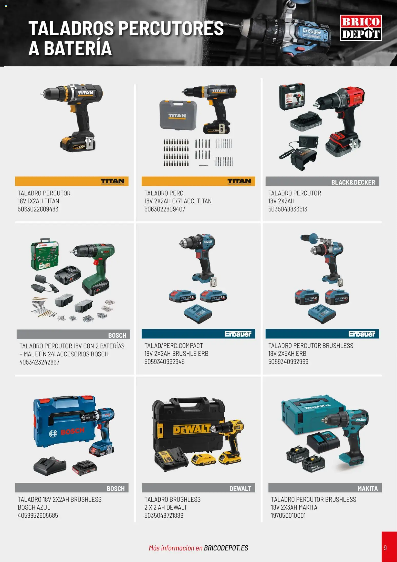 Brico Depôt Catalogo de Herramientas │ válido desde el 07/10/2026 | Página: 9 | Productos: Taladro percutor, Batería