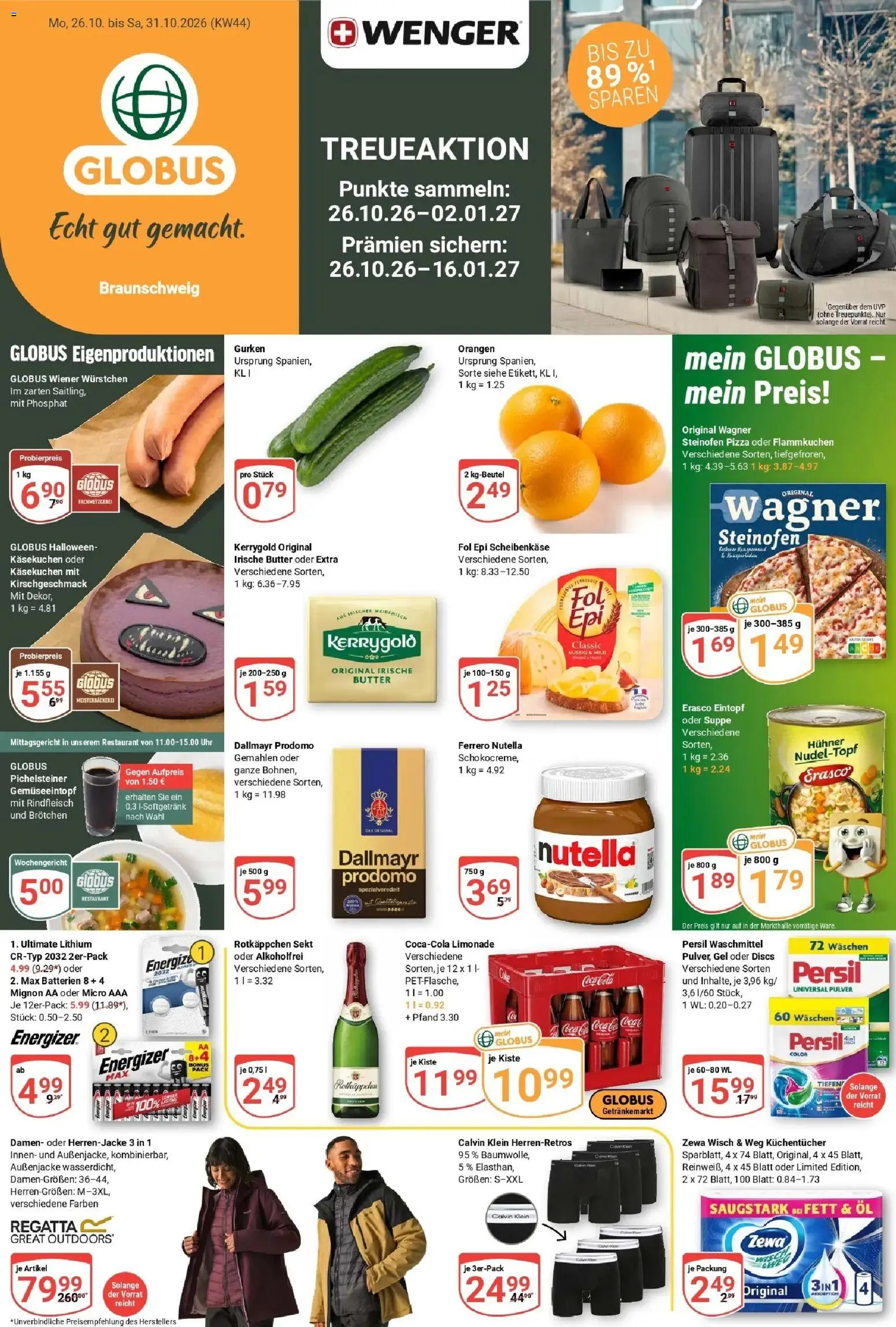 Globus Prospekt Braunschweig – gültig ab 26.10.2026 | Seite: 1 | Produkte: Wiener wurstchen, Sekt, Limonade, Persil
