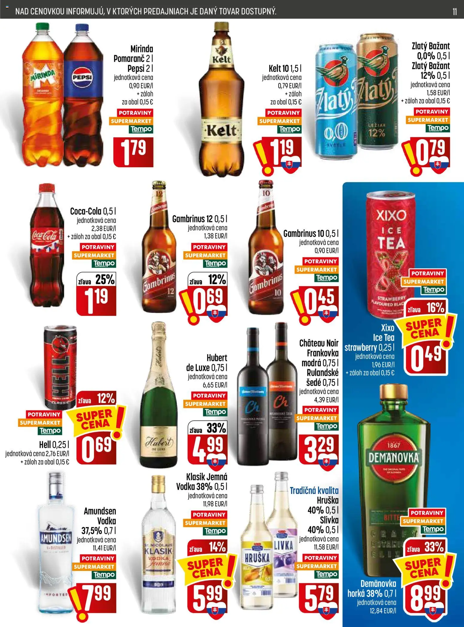 Nové COOP Jednota akcie – leták je platný od 30.07.2026 | Strana: 11 | Produkty: Kelt, Zlatý Bažant, Mirinda, Cola