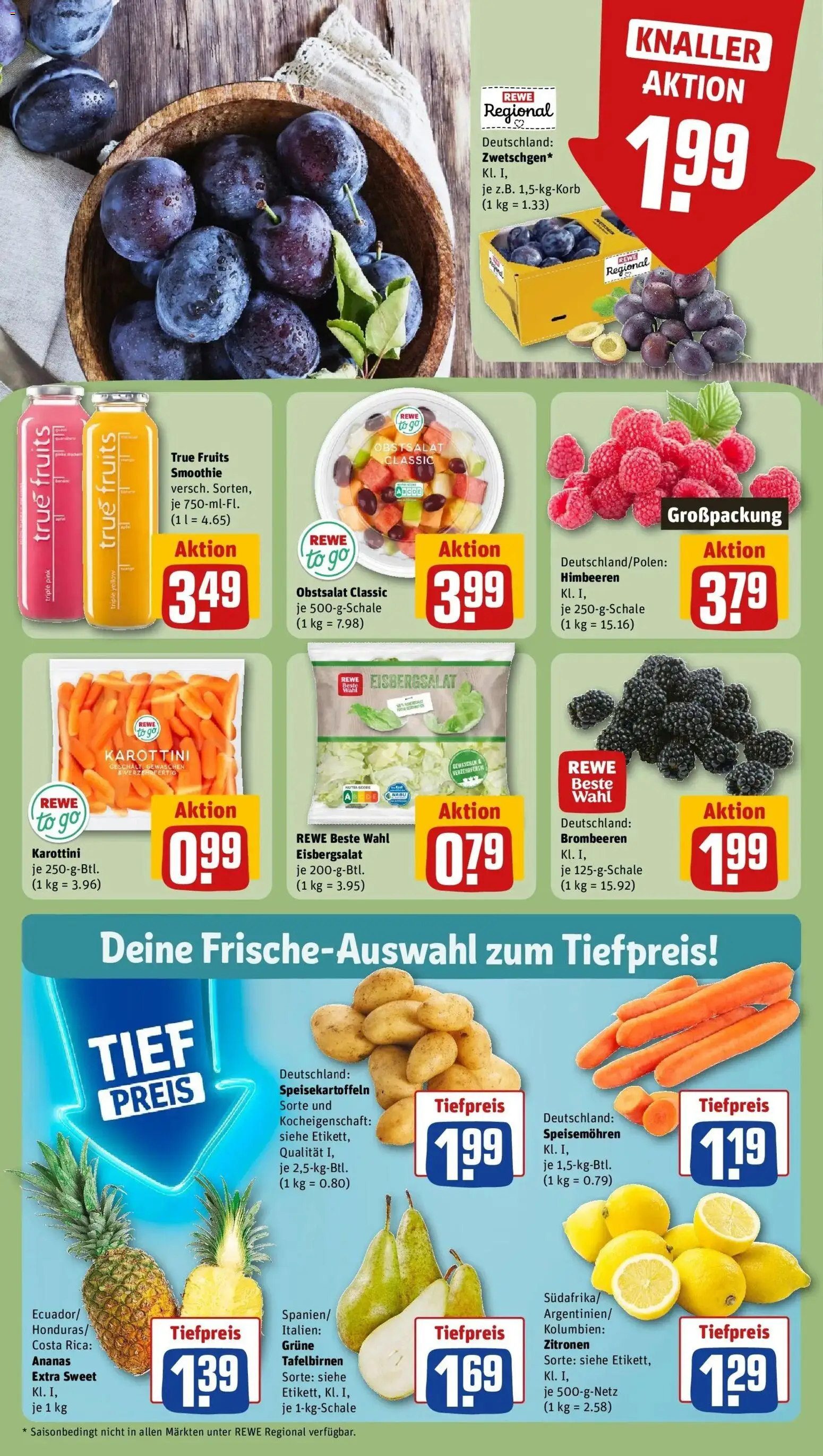 REWE Prospekt ab 17.08.2026 zum Blättern » Angebote | Seite: 8 | Produkte: Himbeeren, Ananas, Eisbergsalat, Zitronen