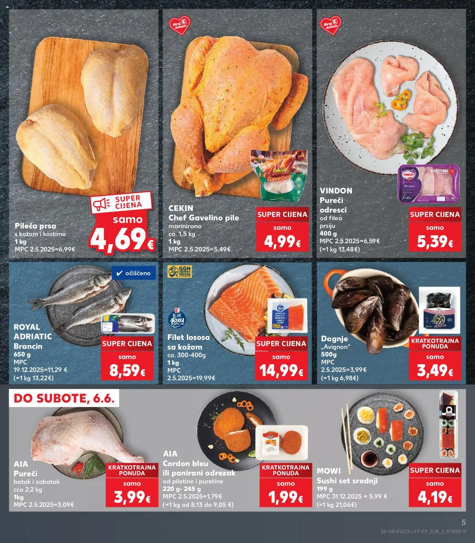 Kaufland katalog | vrijedi od 03.06.2026 | Stranica: 5 | Proizvodi: Puretina, Sushi, Brancin, Pileća prsa
