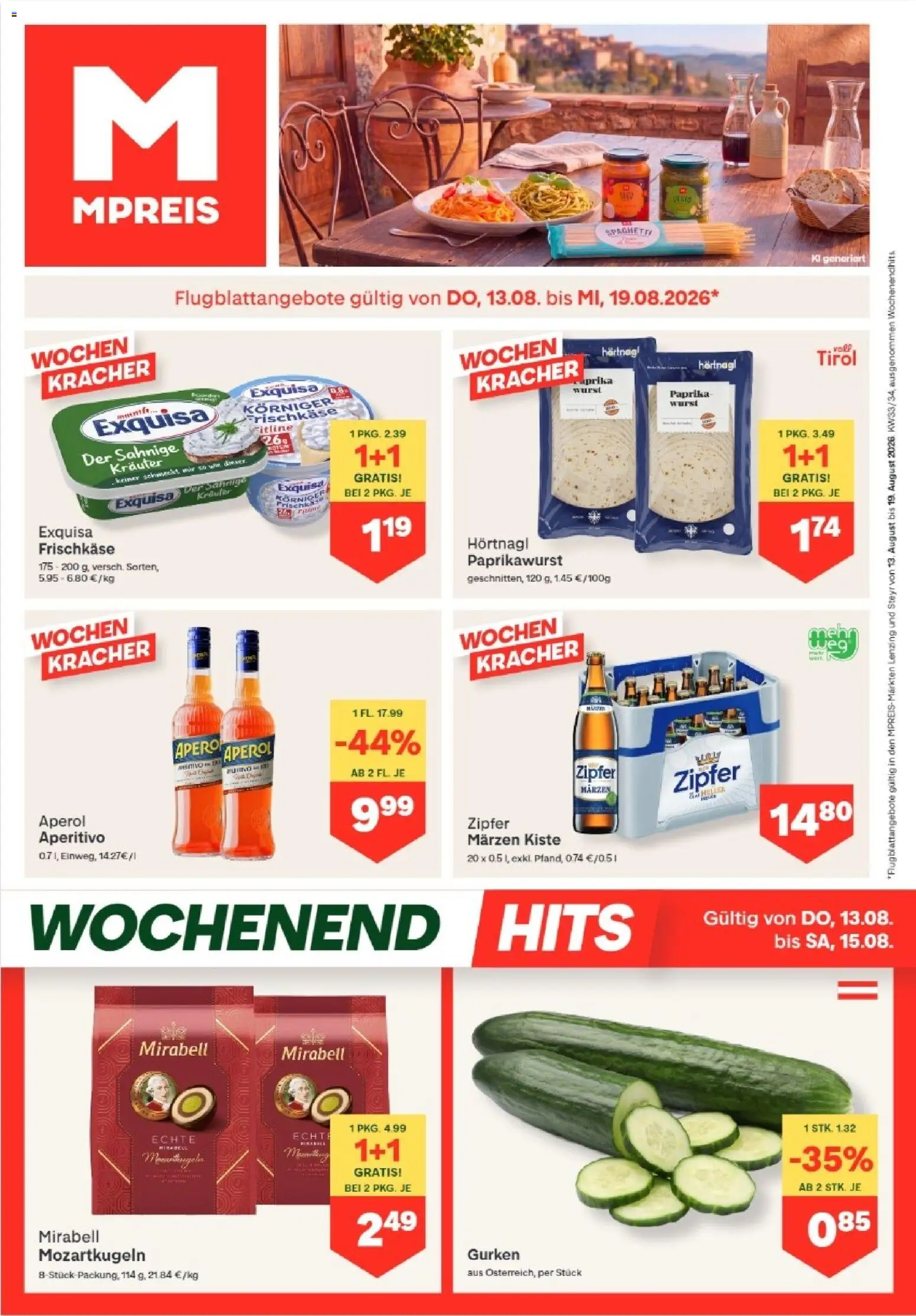 MPREIS Lenzing gültig ab 13.08.2026 | Seite: 1 | Produkte: Gurken, Wurst