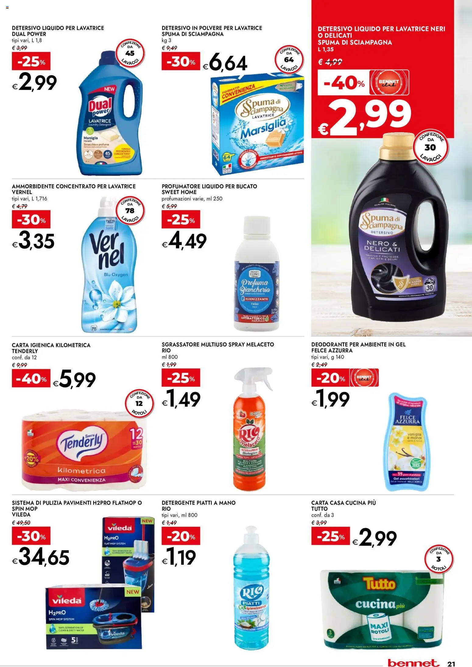 Volantino bennet del 11.06.2026 | Pagina: 21 | Prodotti: Carta igienica, Detersivo in polvere, Detergente, Sgrassatore