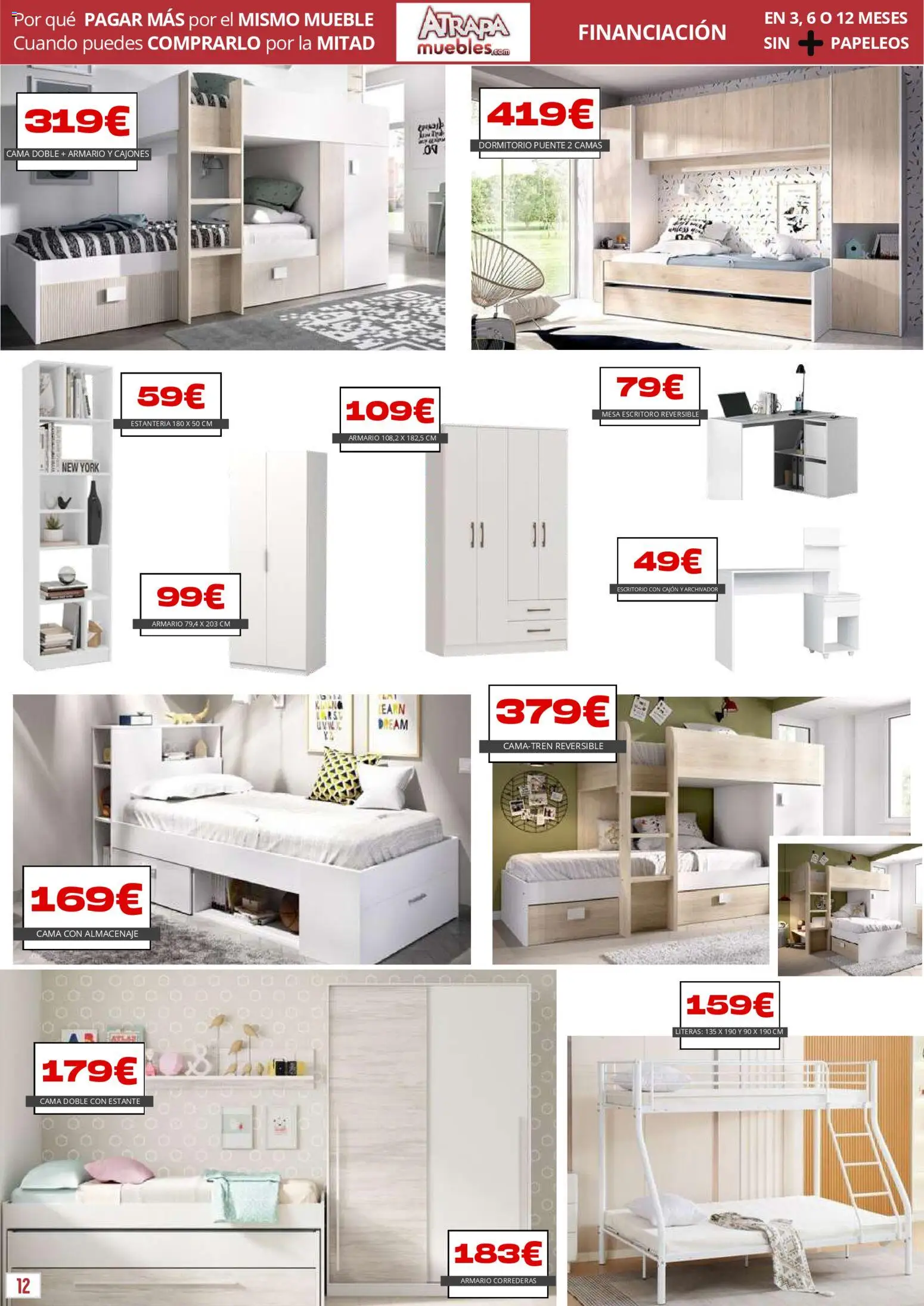 Atrapa Muebles folleto │ válido desde el 03.03.2026 | Página: 12 | Productos: Cama, Almacenaje, Estante, Mesa