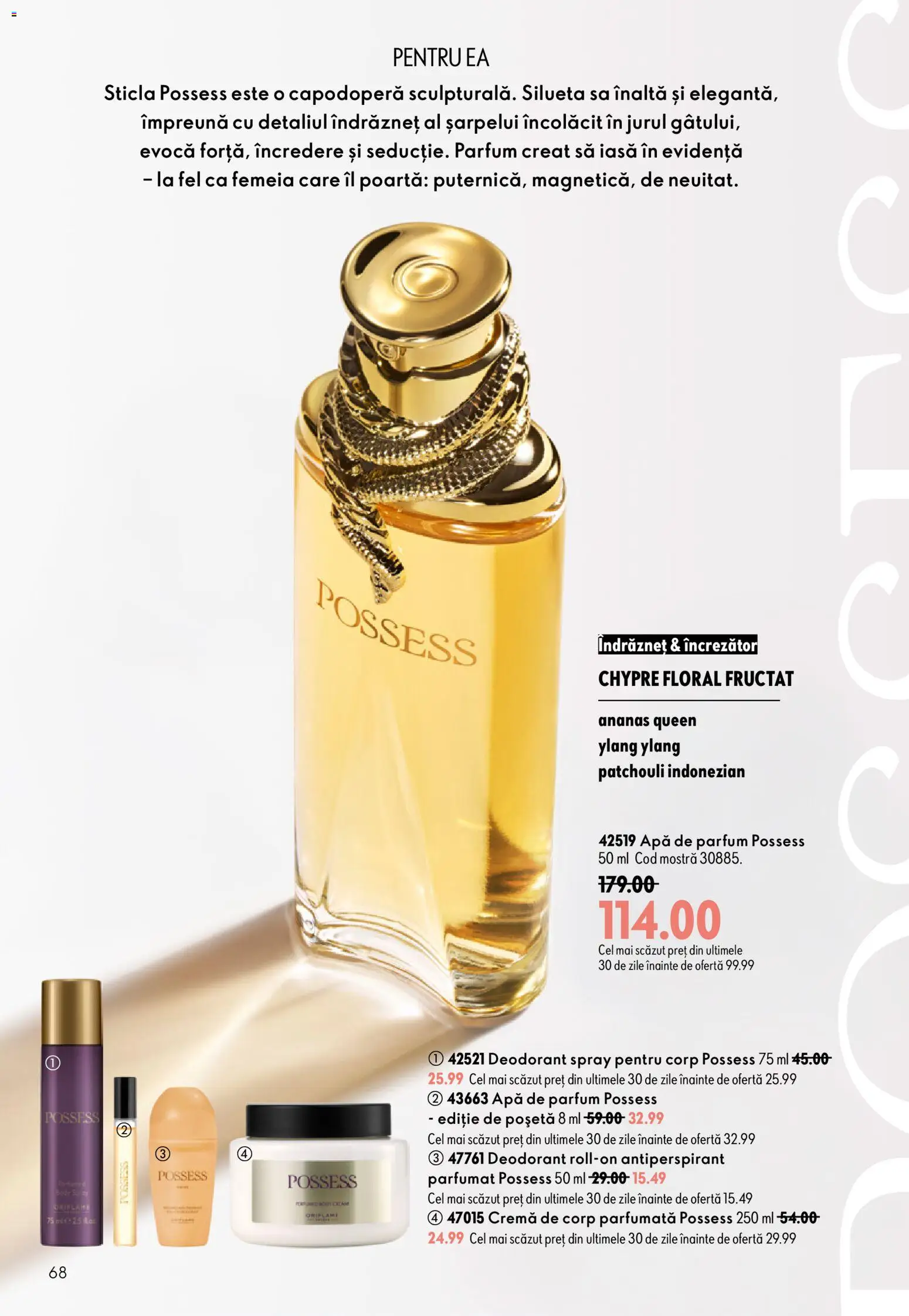 Noul catalog Oriflame – valabil de la 08.07.2026 | Pagină: 68 | Produse: Apă de parfum, Cremă de corp, Deodorant, Antiperspirant