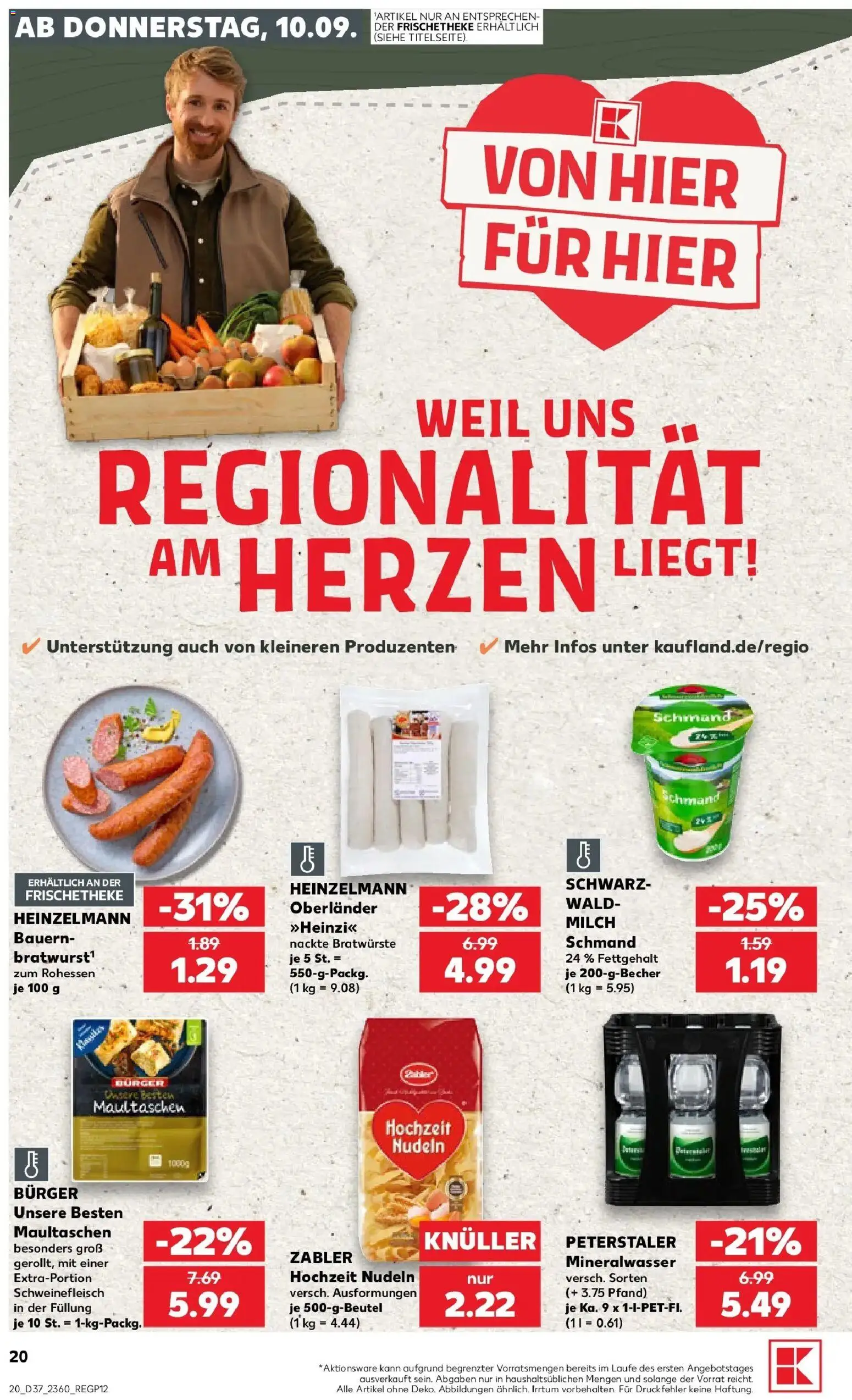Prospekt Kaufland ab 10.09.2026 » Angebote Online zum Blättern | Seite: 20 | Produkte: Milch, Burger, Mineralwasser, Schweinefleisch