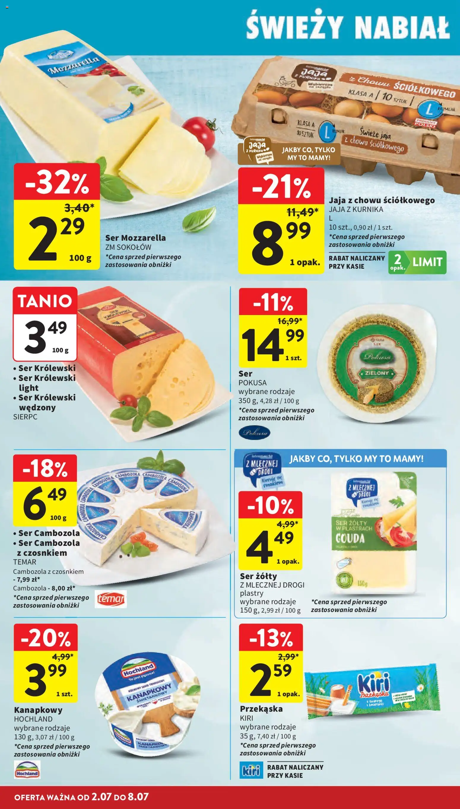 Intermarche gazetka od 02.07.2026 | Strona: 18 | Produkty: Ser żółty, Ser, Mozzarella, Jaja