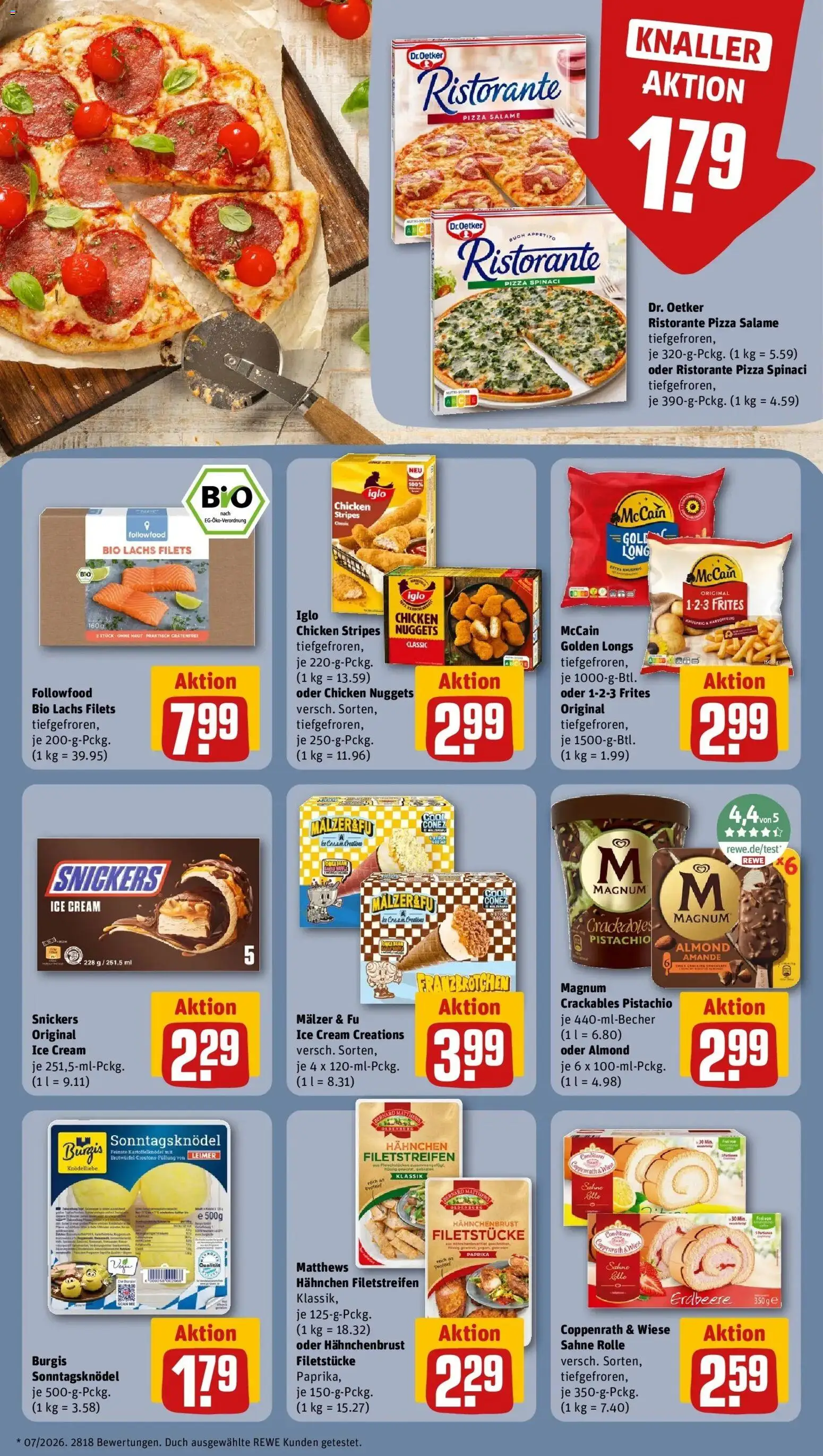 REWE Prospekt ab 21.09.2026 zum Blättern » Angebote | Seite: 22 | Produkte: Snickers, Paprika, Pizza, Sahne