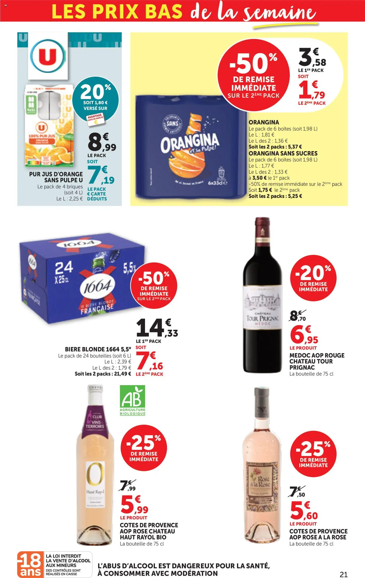 {H1} | Page: 21 | Produits: Jus d'orange, Bière blonde, Briques, Bouteille