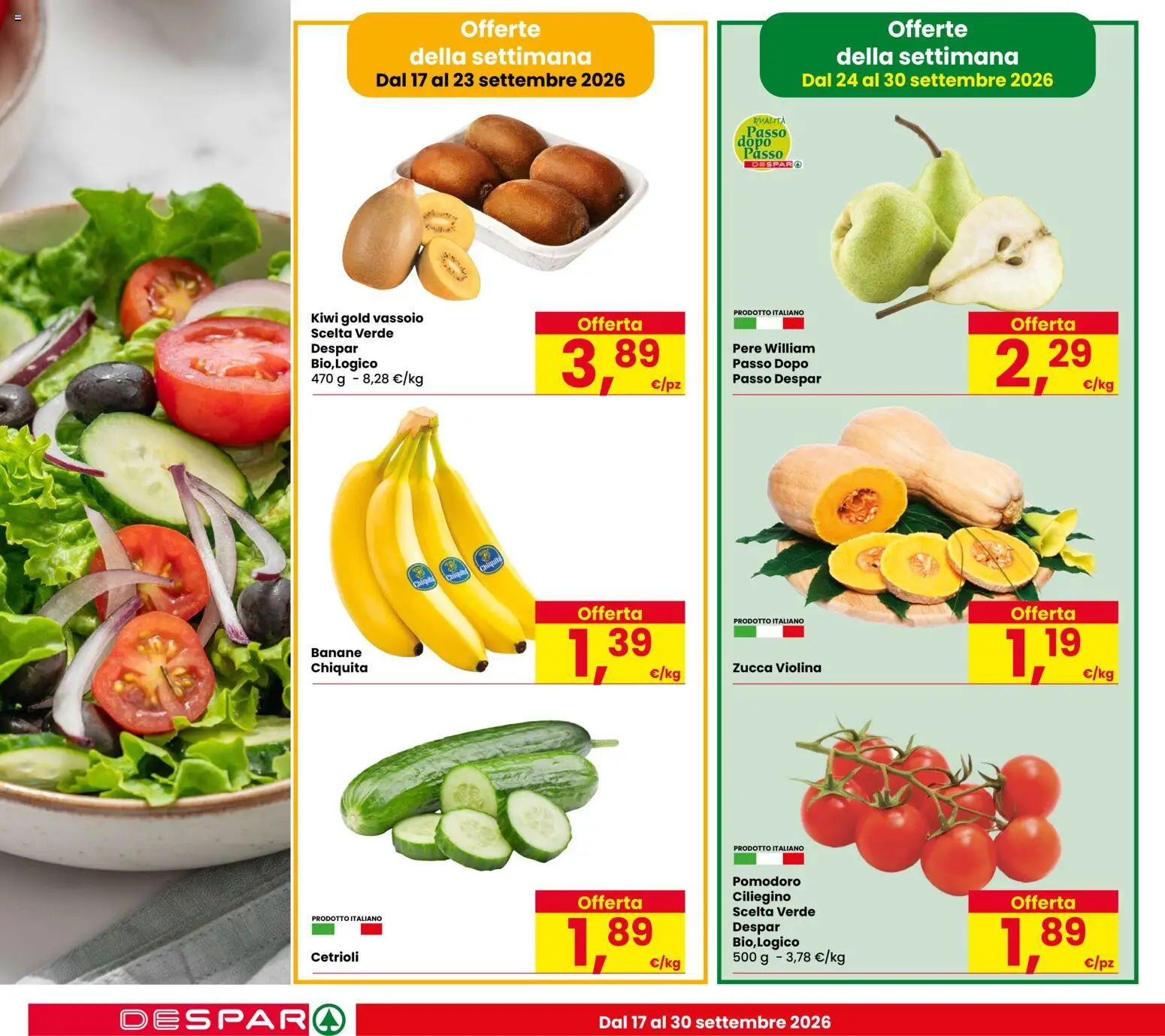 Volantino Despar del 17/09/2026 | Pagina: 4 | Prodotti: Kiwi, Pere, Cetrioli, Zucca