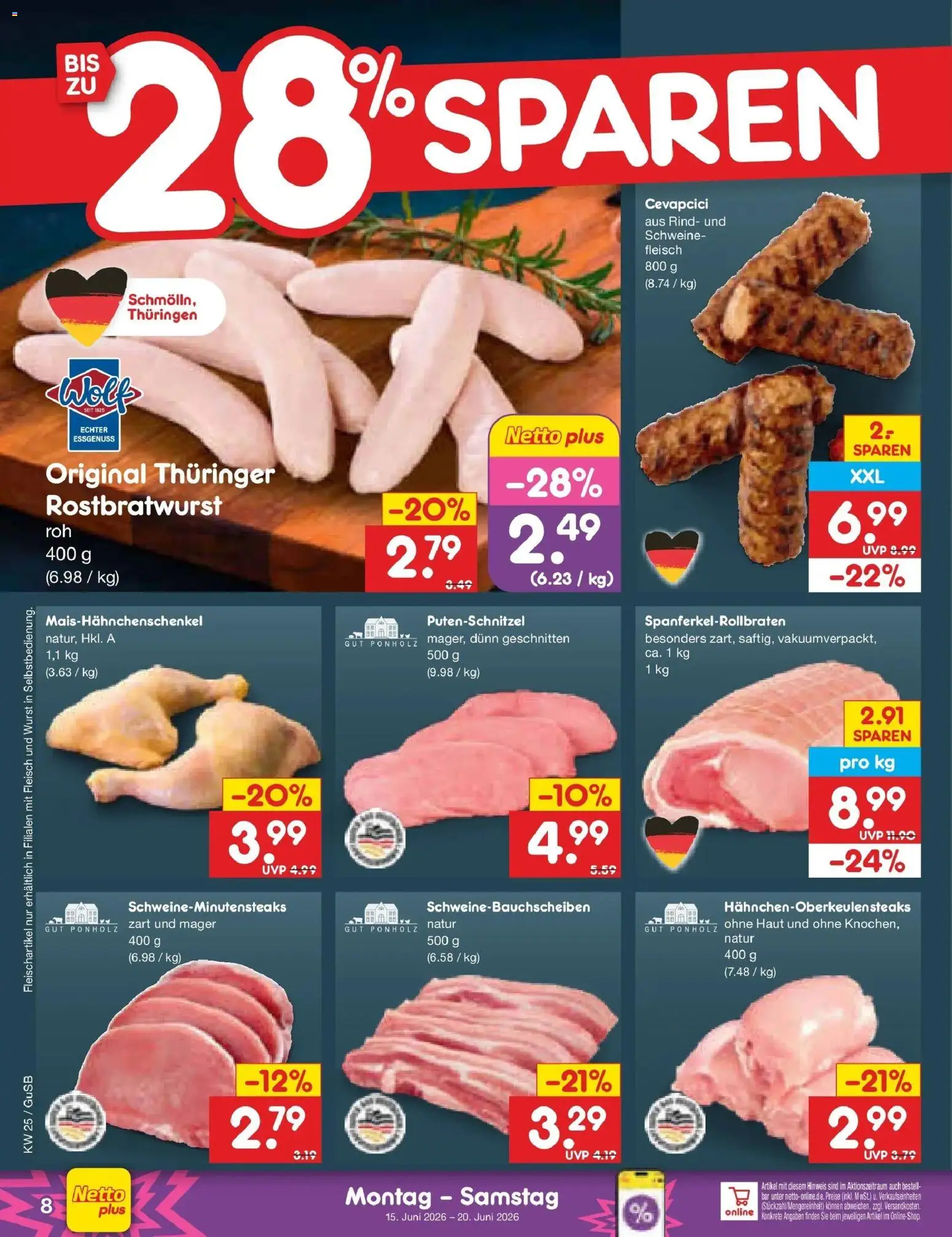 Netto Marken-Discount Prospekt Machern – gültig ab 15.06.2026 | Seite: 10 | Produkte: Cevapcici, Putenschnitzel, Wurst, Fleisch
