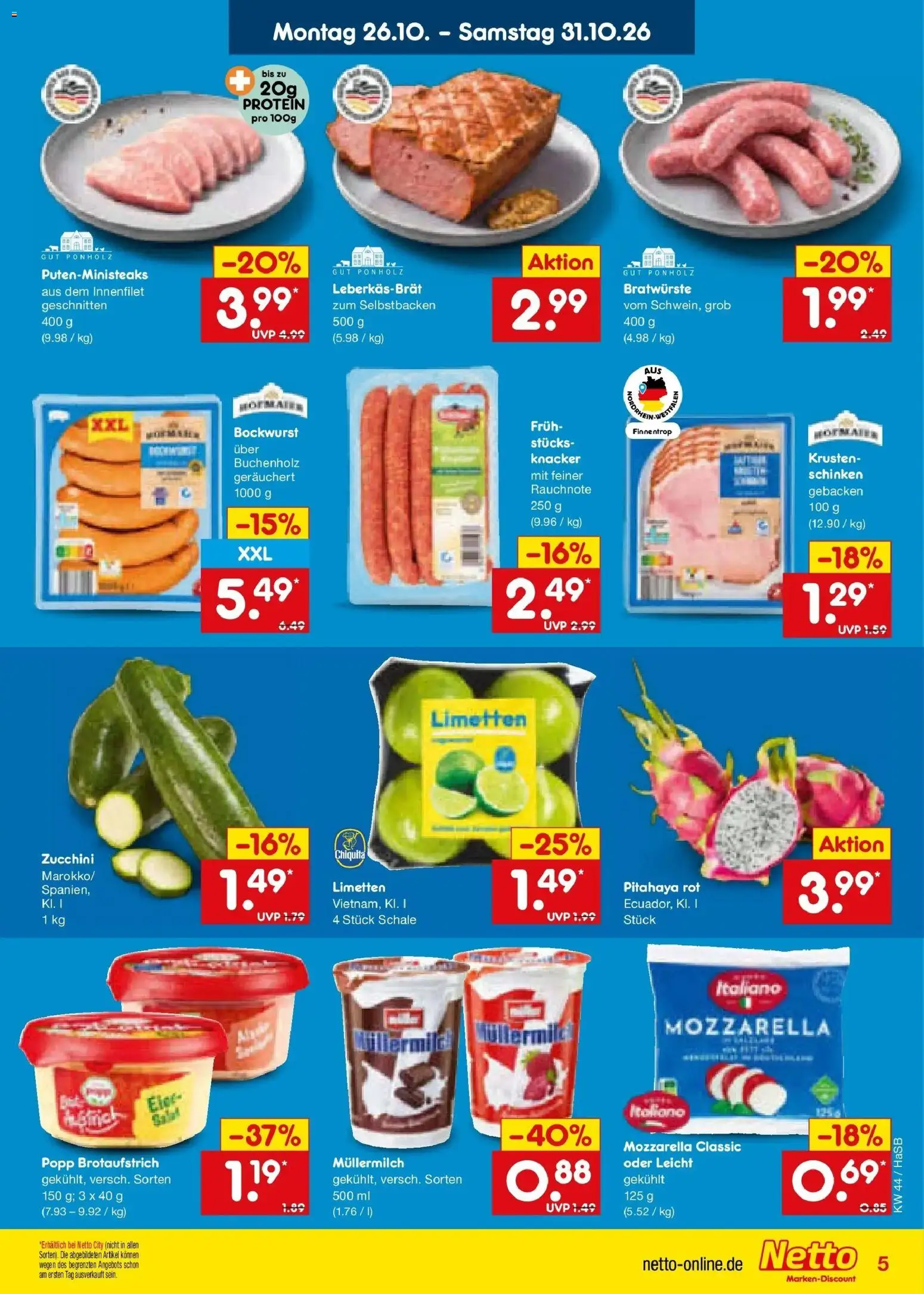 Netto Marken-Discount Prospekt Unna – gültig ab 26.10.2026 | Seite: 7 | Produkte: Bockwurst, Limetten, Mozzarella, Schinken