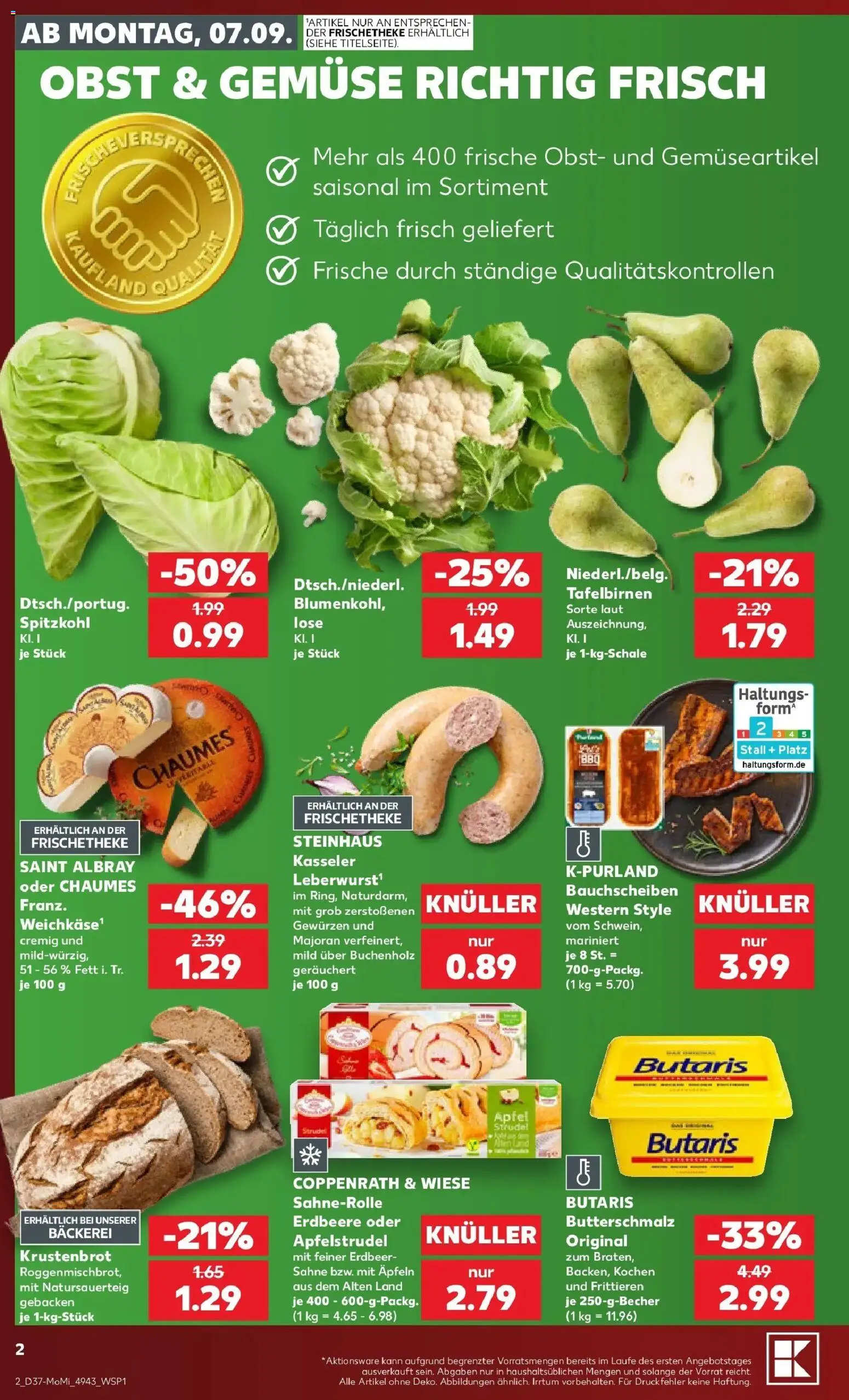 Prospekt Kaufland ab 07.09.2026 » Angebote Online zum Blättern | Seite: 2 | Produkte: Butterschmalz, Bäckerei, Äpfel, Gemüse