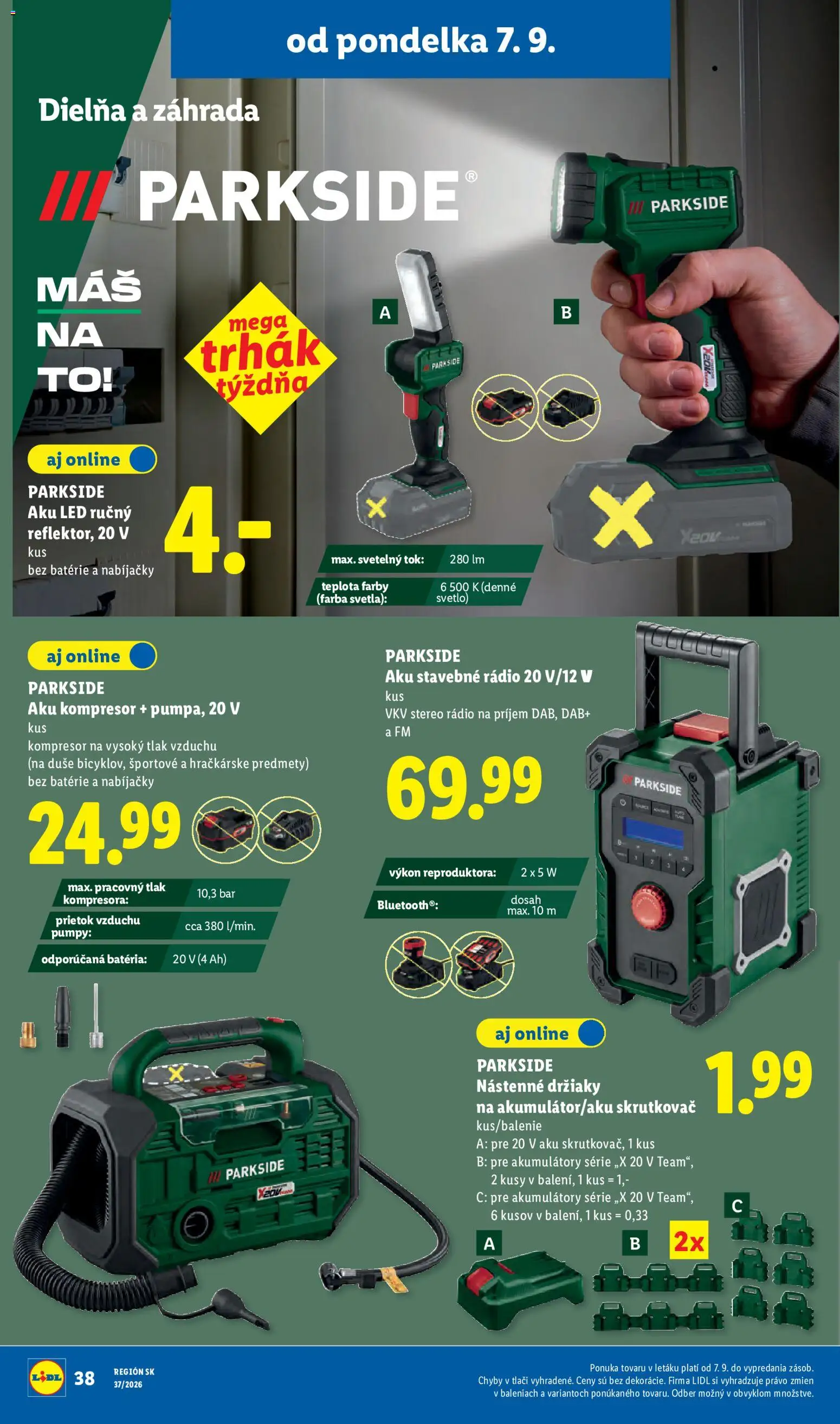Nové Lidl akcie – leták je platný od 07.09.2026 | Strana: 54 | Produkty: Svetlo, Skrutkovač, Kompresor, Aku