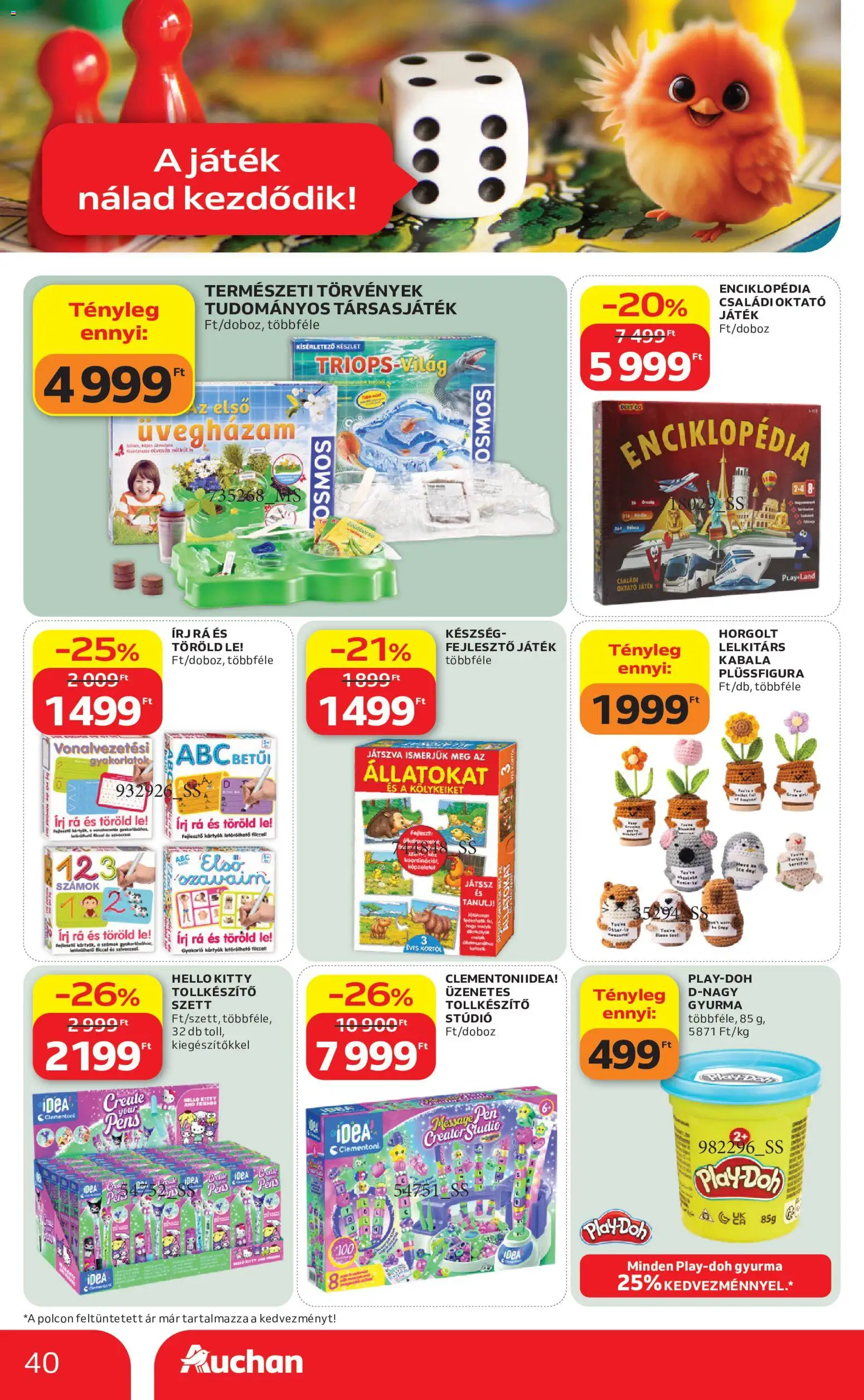 Auchan akciós ujság - amely érvényes a következő dátumtól: 2026.08.06. | Oldal: 40 | Termékek: Játék, Gyurma, Társasjáték