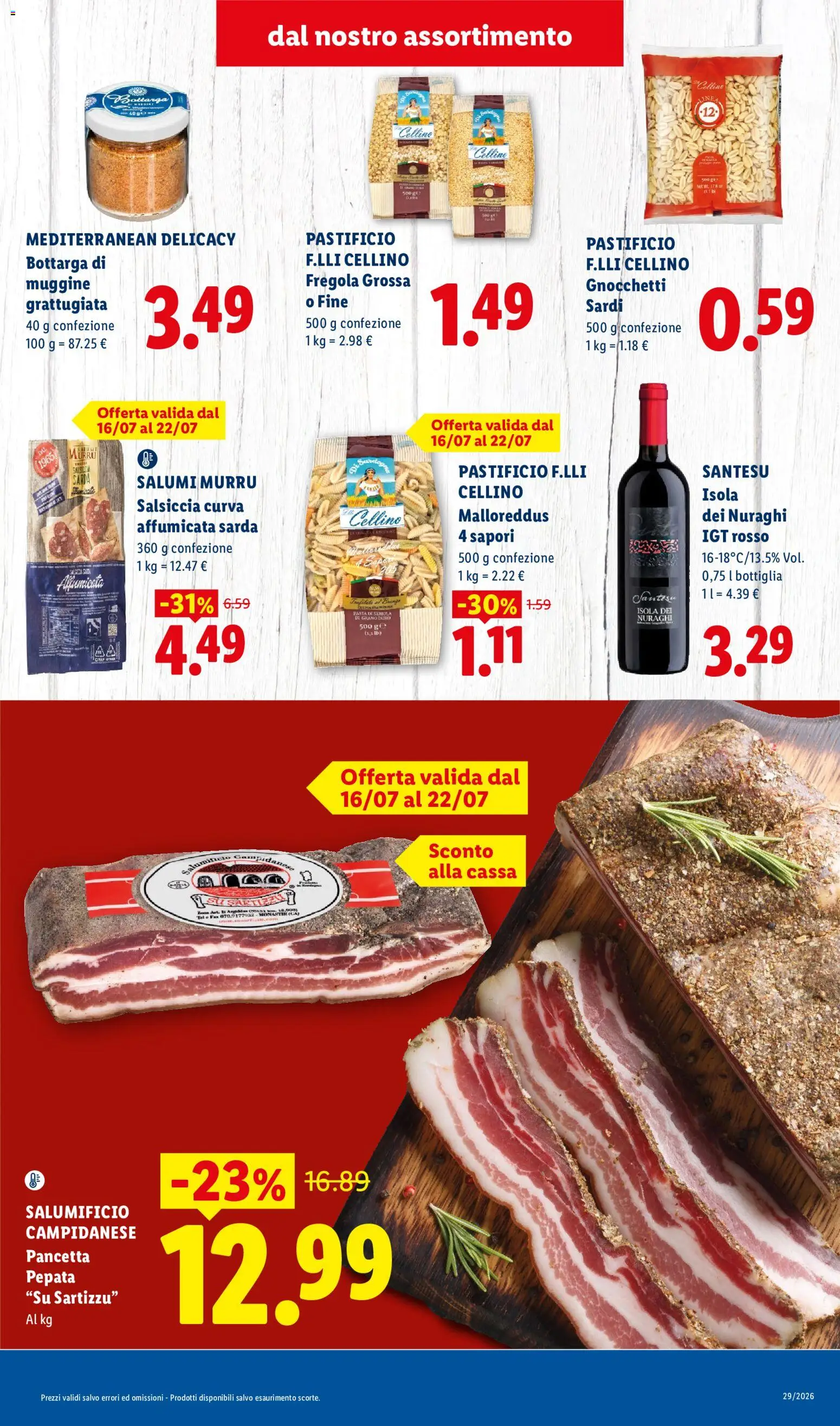 Volantino Lidl del 16/07/2026 | Pagina: 3 | Prodotti: Salsiccia, Pasta, Bottiglia, Gnocchetti