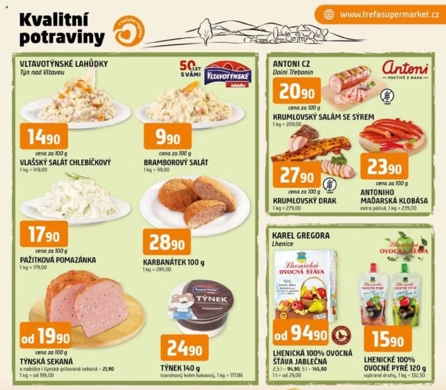 Trefa leták - Kvalitní potraviny z našeho regionu od 20.05.2026 | Strana: 1 | Produkty: Bramborový salát, Salám, Krém, Pomazánka