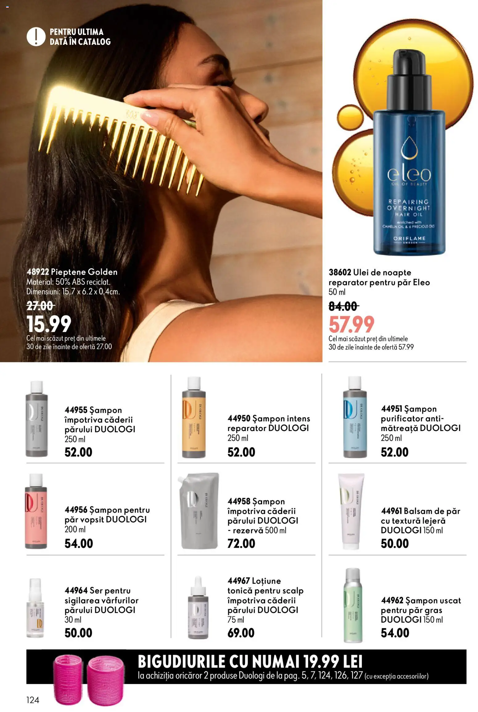 Noul catalog Oriflame – valabil de la 19.08.2026 | Pagină: 124 | Produse: Pieptene, Balsam, Ulei, Șampon uscat