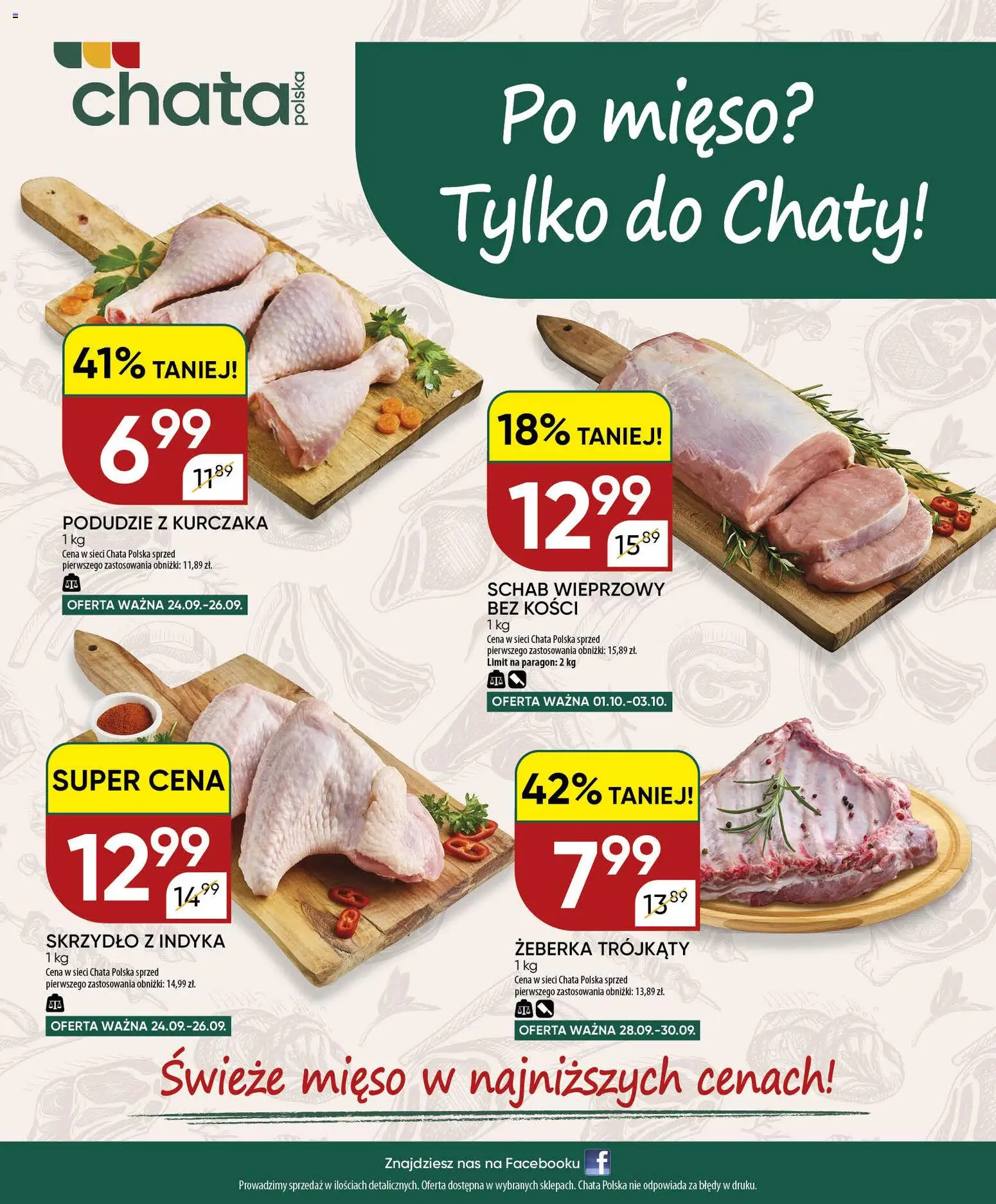 Chata Polska gazetka od 24.09.2026 | Strona: 20 | Produkty: Żeberka, Schab, Mięso, Schab wieprzowy
