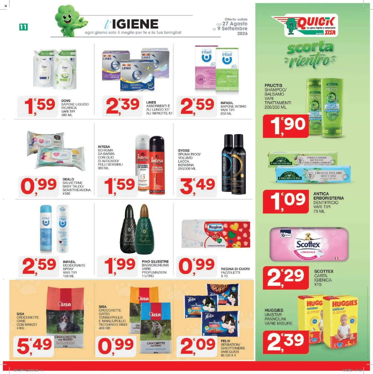 Volantino SISA del 27/08/2026 | Pagina: 11 | Prodotti: Schiuma da barba, Deodorante, Manzo, Crocchette