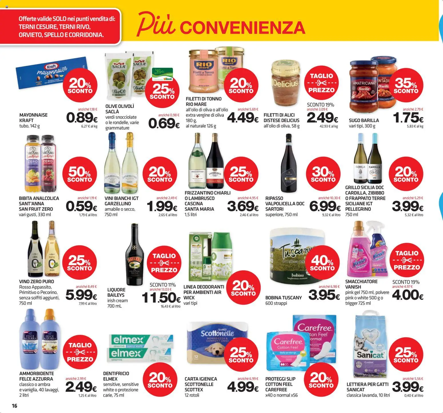 Volantino Superconti del 16/07/2026 | Pagina: 16 | Prodotti: Carta igienica, Dentifricio, Lettiera per gatti, Proteggi slip