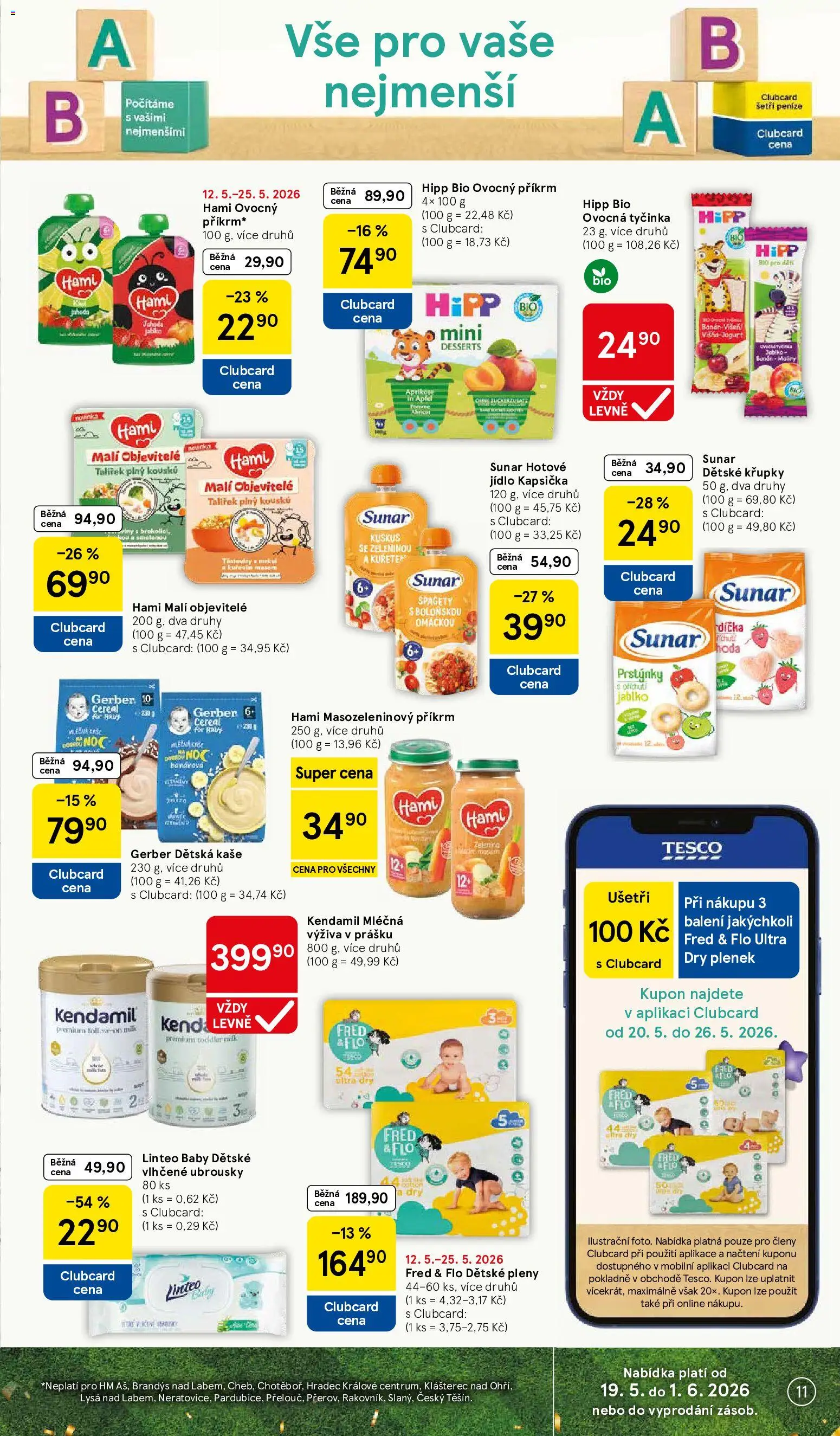 Tesco leták - Hypermarket od 20.05.2026 | Strana: 11 | Produkty: Vlhčené ubrousky, Kuskus, Příkrm, Křupky