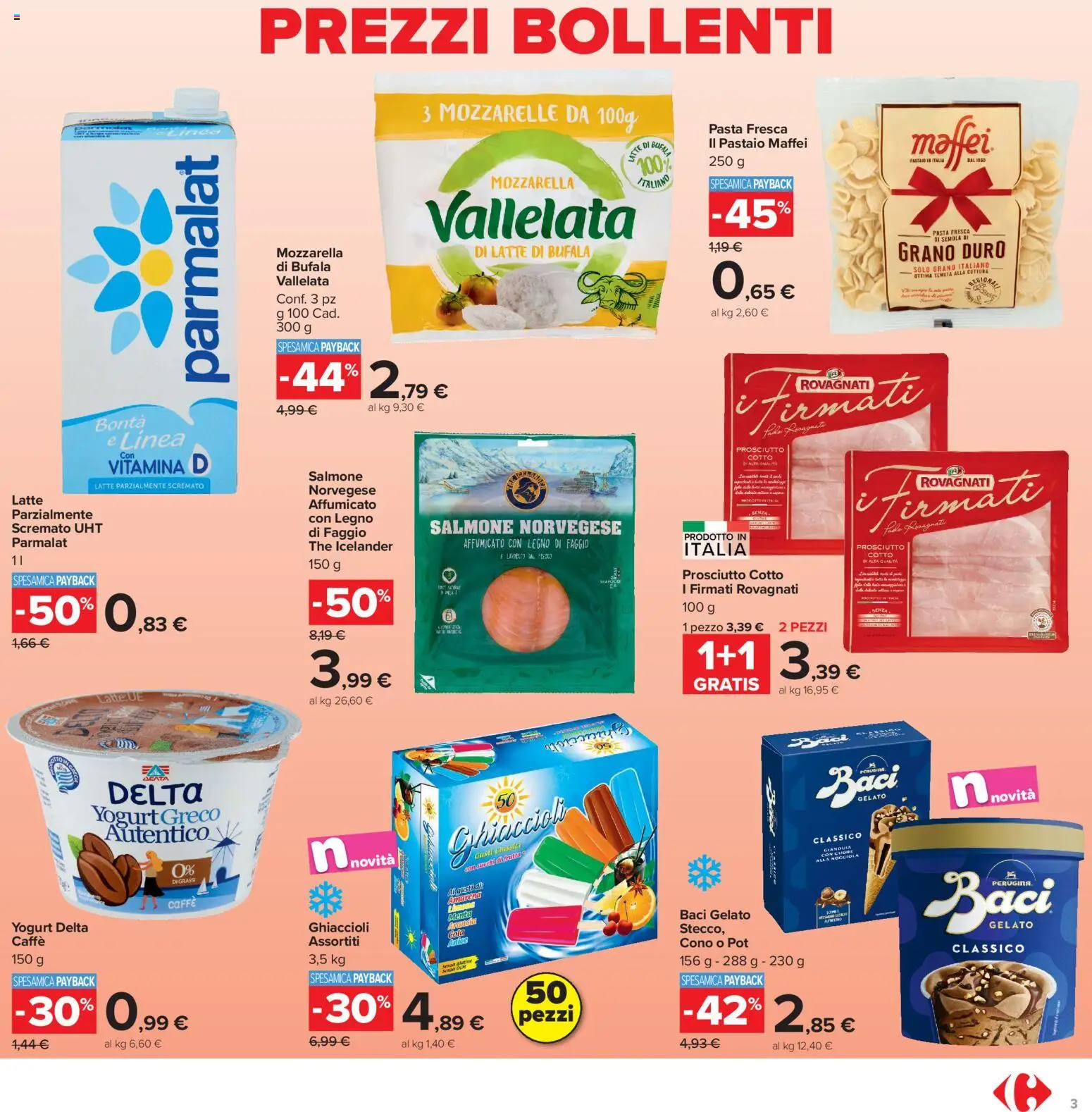 Volantino Carrefour del 06/08/2026 | Pagina: 3 | Prodotti: Gelato, Latte, Prosciutto, Menta