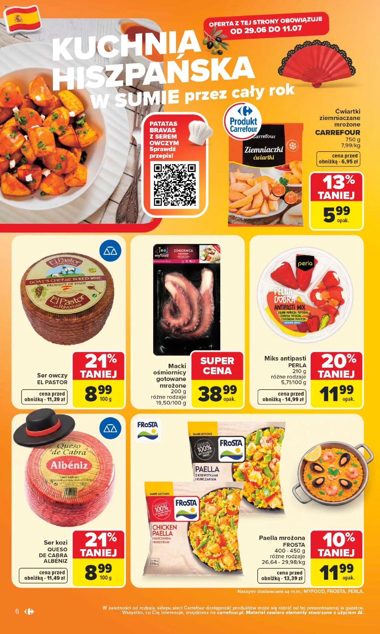 Carrefour gazetka - Kuchnia śródziemnomorska od 29.06.2026 | Strona: 6 | Produkty: Ser kozi, Ser owczy, Ziemniaczki, Paella