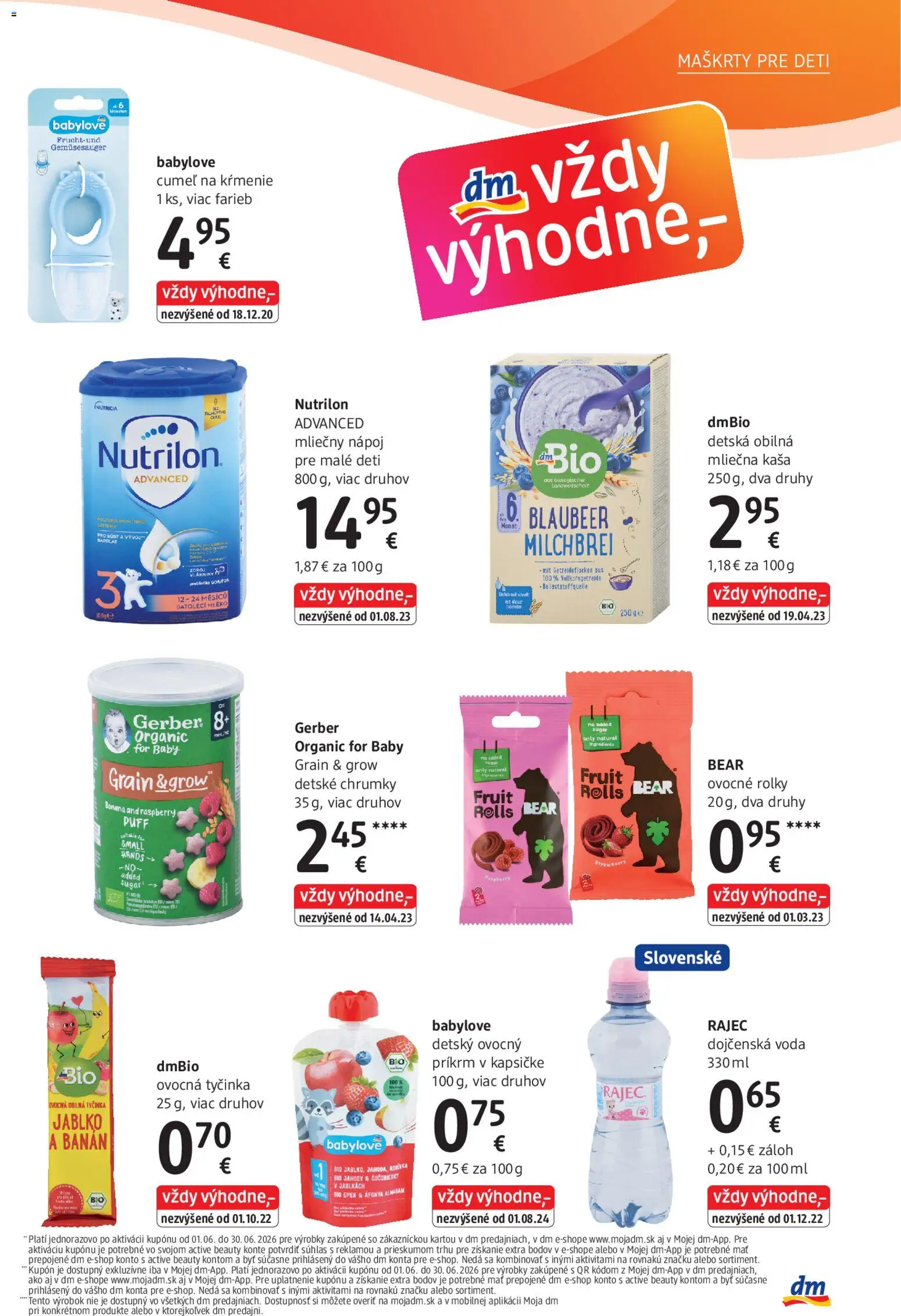 Nové dm drogerie akcie – leták je platný od 01.06.2026 | Strana: 23 | Produkty: Nutrilon, Rajec, Čučoriedky, Jahody