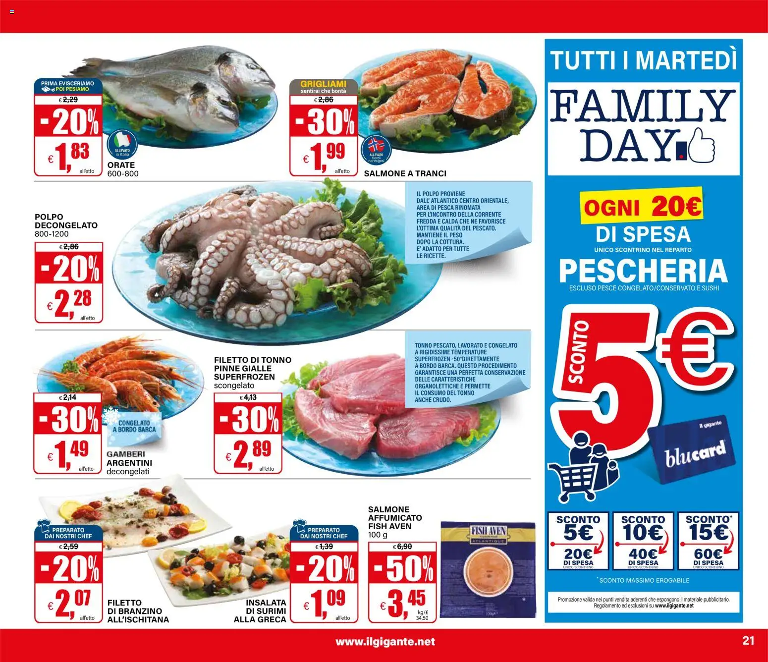 Volantino Il Gigante del 13/08/2026 | Pagina: 21 | Prodotti: Salmone affumicato, Branzino, Pinne, Sushi