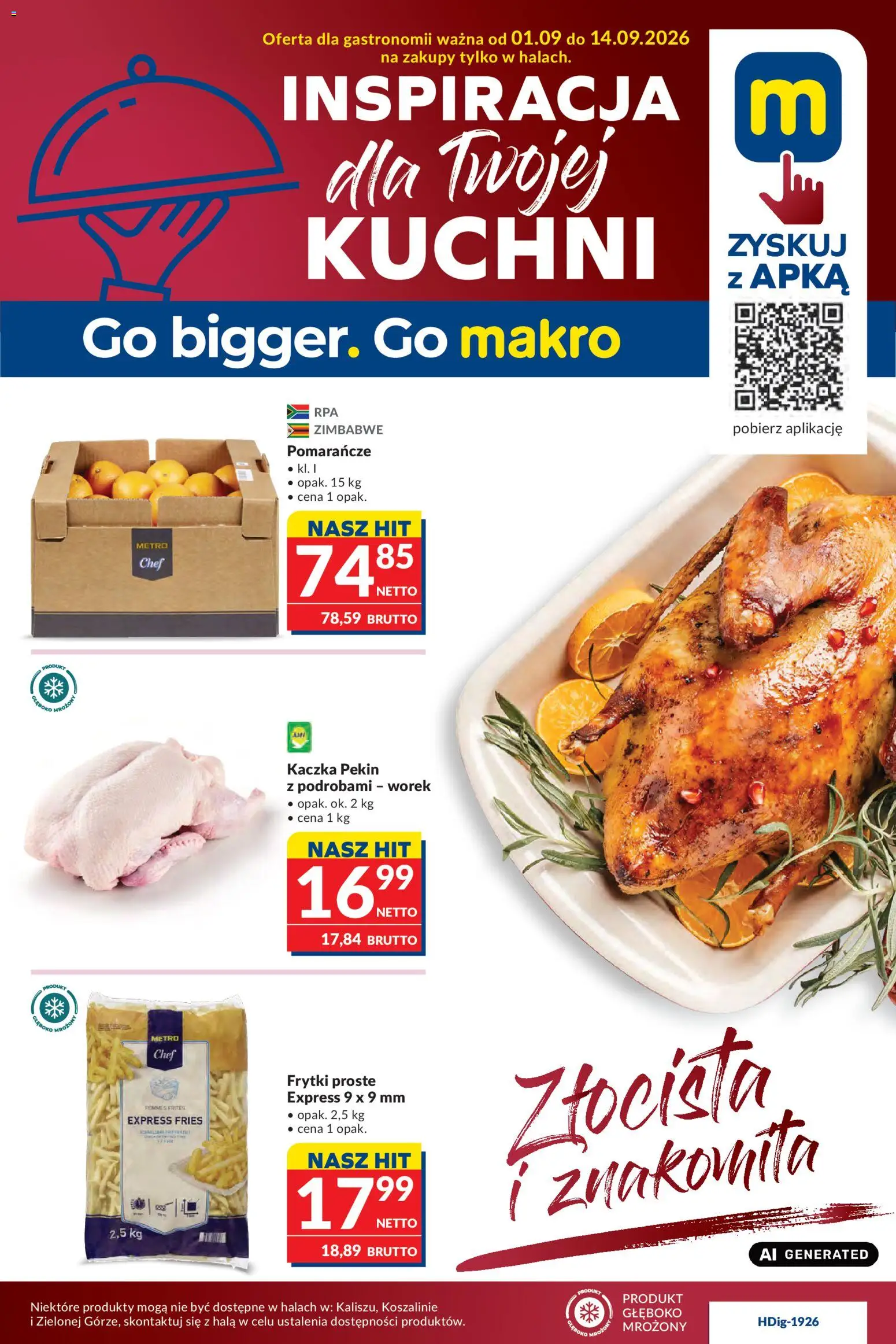 Makro gazetka - Oferta dla gastronomii od 01.09.2026 | Strona: 1 | Produkty: Kaczka, Pomarańcze, Frytki