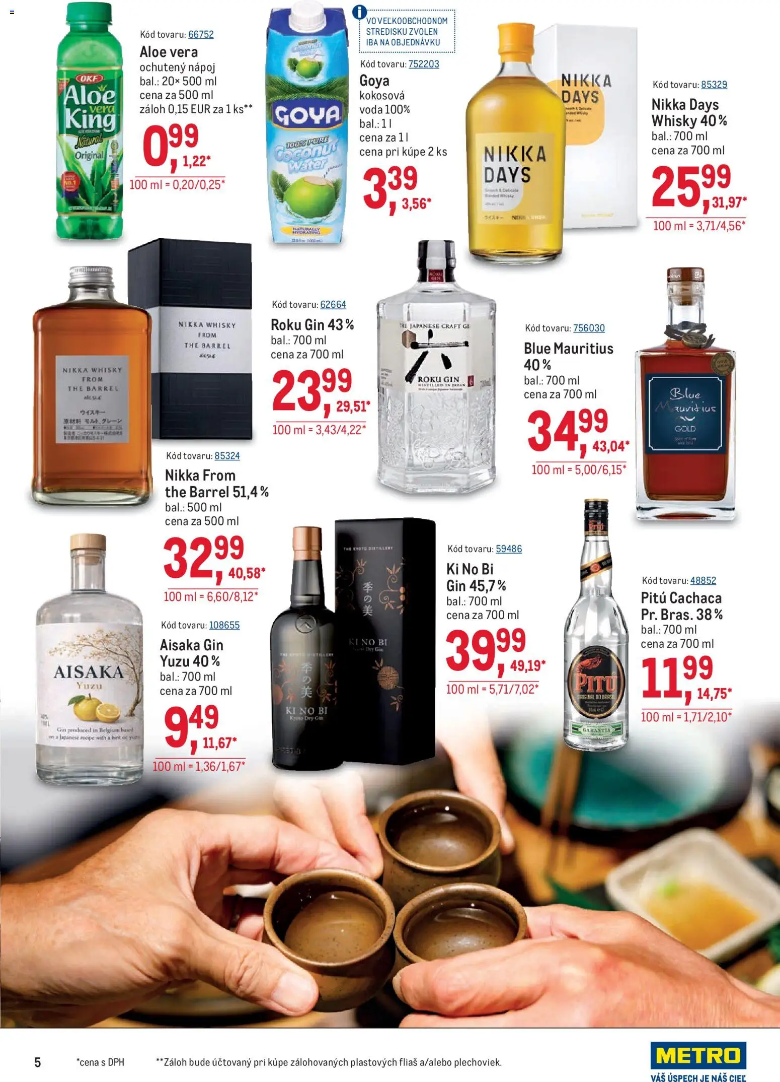 Nové Metro akcie – leták je platný od 23.09.2026 | Strana: 5 | Produkty: Aloe Vera, Gin, Whisky, Voda