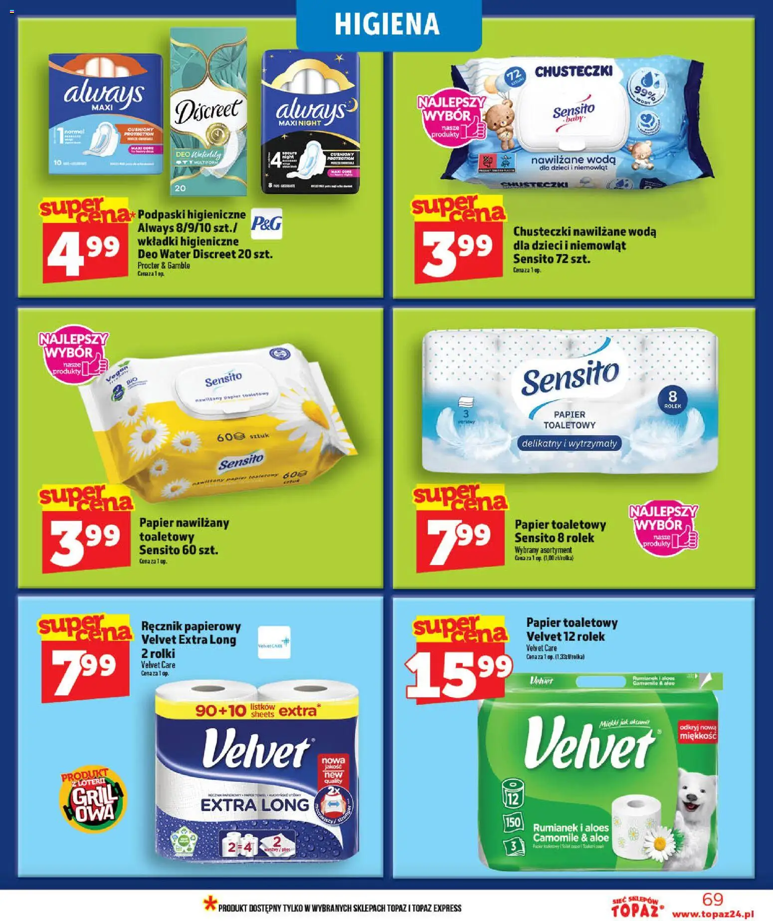Topaz gazetka - MAZ od 28.05.2026 | Strona: 69 | Produkty: Papier toaletowy, Rolki, Aloes, Podpaski