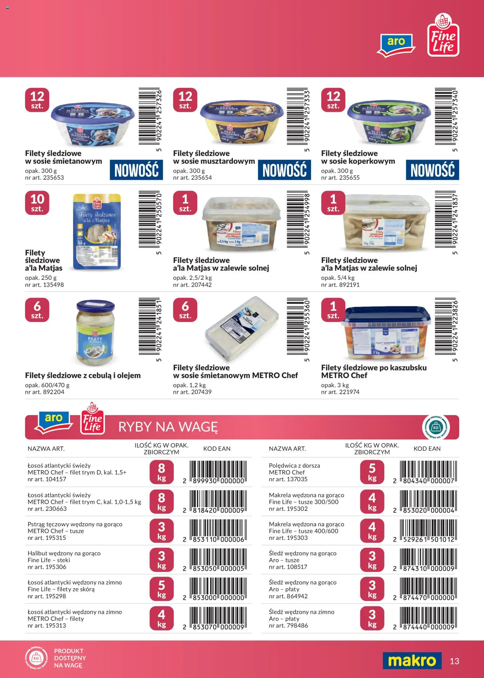 Makro gazetka - Marki własne dla Twojego sklepu od 23.04.2026 | Strona: 13 | Produkty: Śledź, Pstrąg, Halibut, Makrela