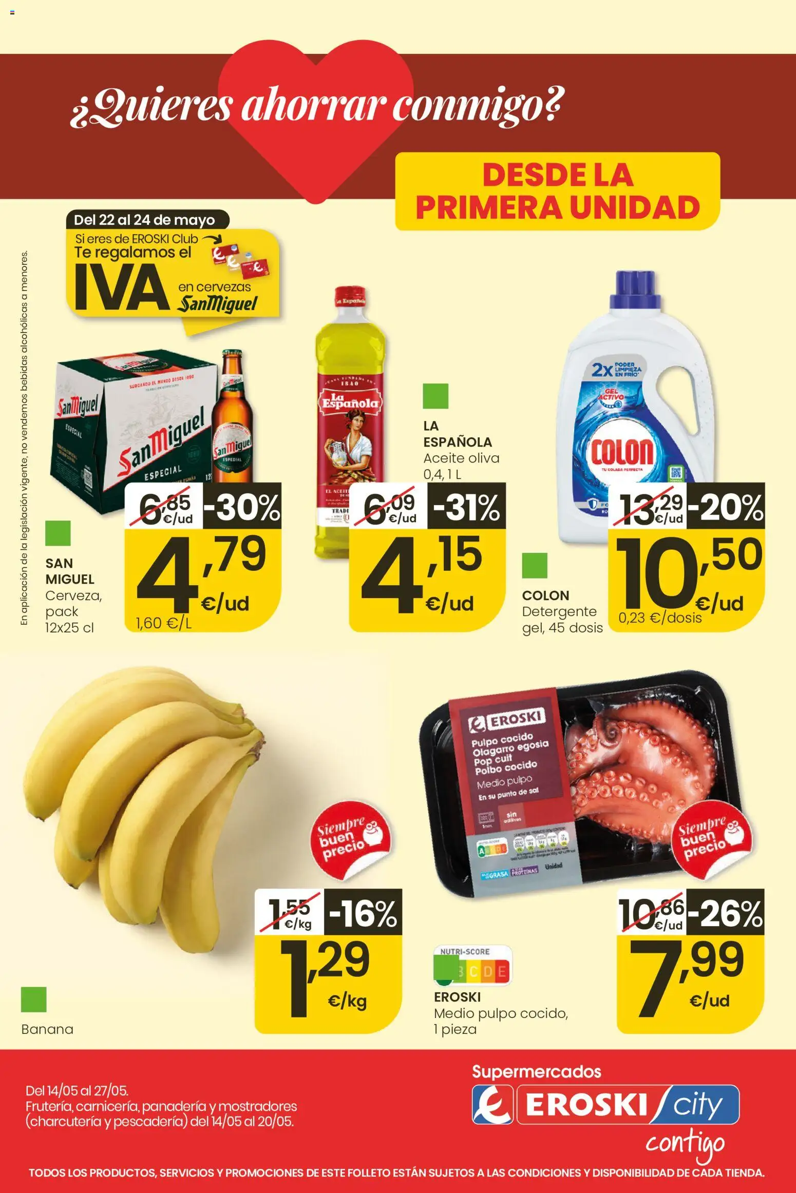 Eroski Quieres ahorrar conmigo │ válido desde el 14.05.2026 | Página: 1 | Productos: Detergente, Aceite, Té, Panadería