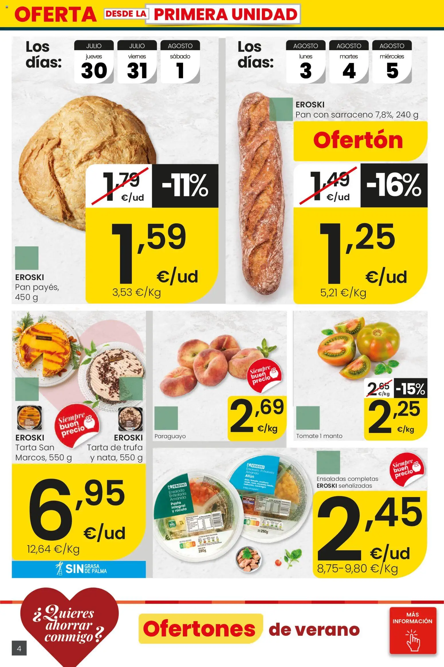 Eroski City │ válido desde el 30/07/2026 | Página: 4 | Productos: Pan, Pasta, Ensalada