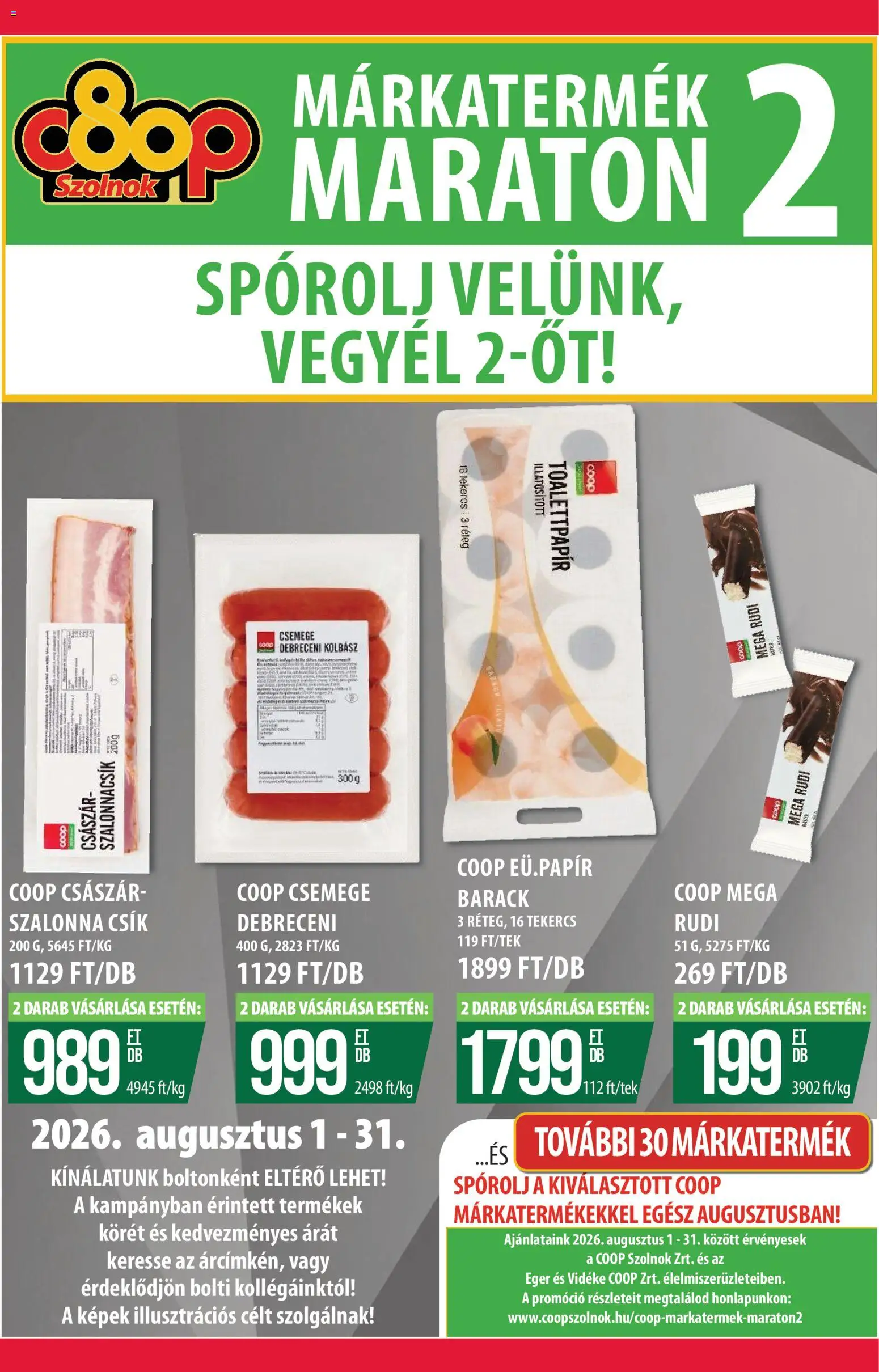 COOP Szolnok akciós ujság - amely érvényes a következő dátumtól: 2026.08.06. | Oldal: 8 | Termékek: Egér, Kolbász, Debreceni, Szalonna