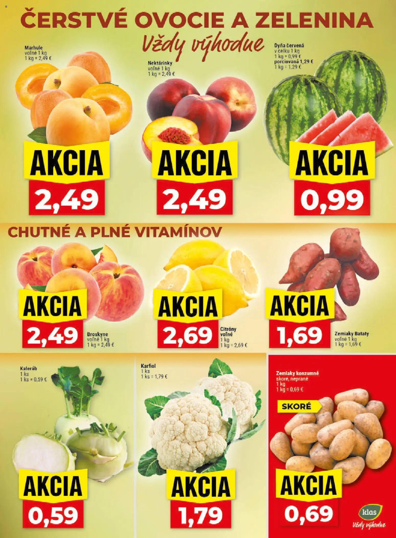 Nové Klas akcie – leták je platný od 15.06.2026 | Strana: 3 | Produkty: Karfiol, Citróny, Batáty, Marhule