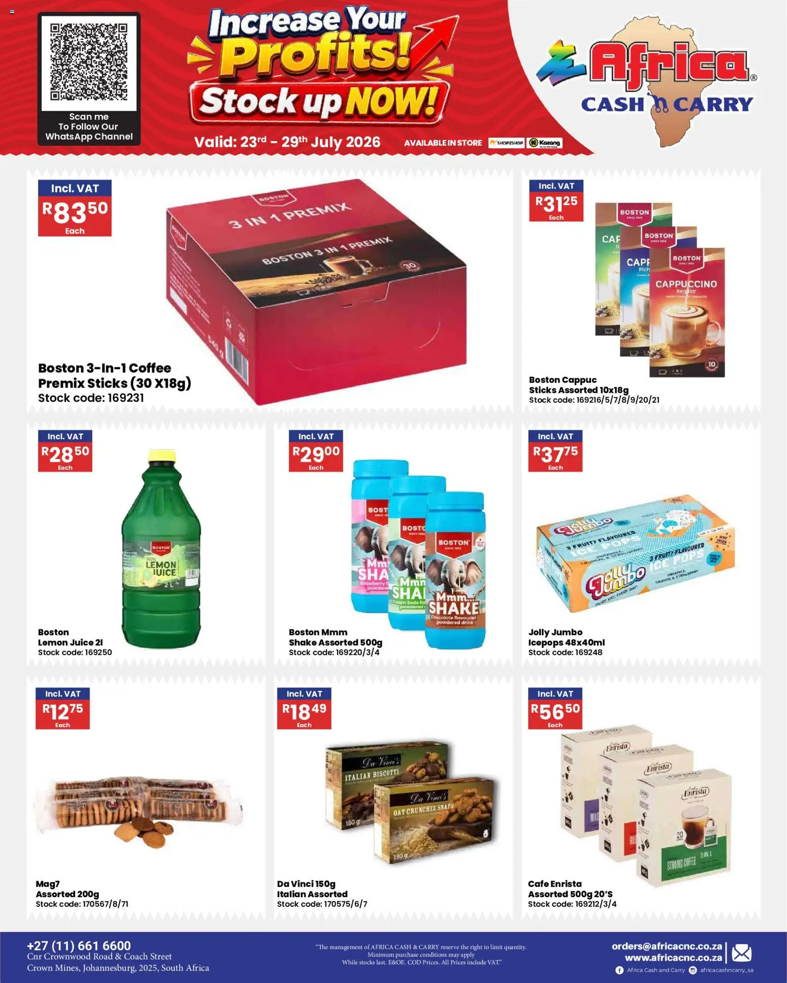 New Africa Cash & Carry catalogue – valid from 23/07/2026 | Page: 29 | Products: Coffee, Juice, Stock, Lemon