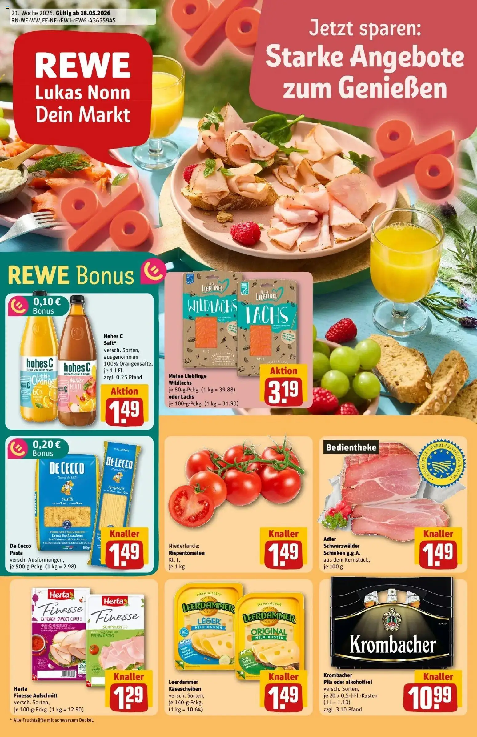 Rewe Prospekt Wallmerod – gültig ab 17.05.2026 | Seite: 1 | Produkte: Leerdammer, Pasta, Schinken, Hahnchenbrust